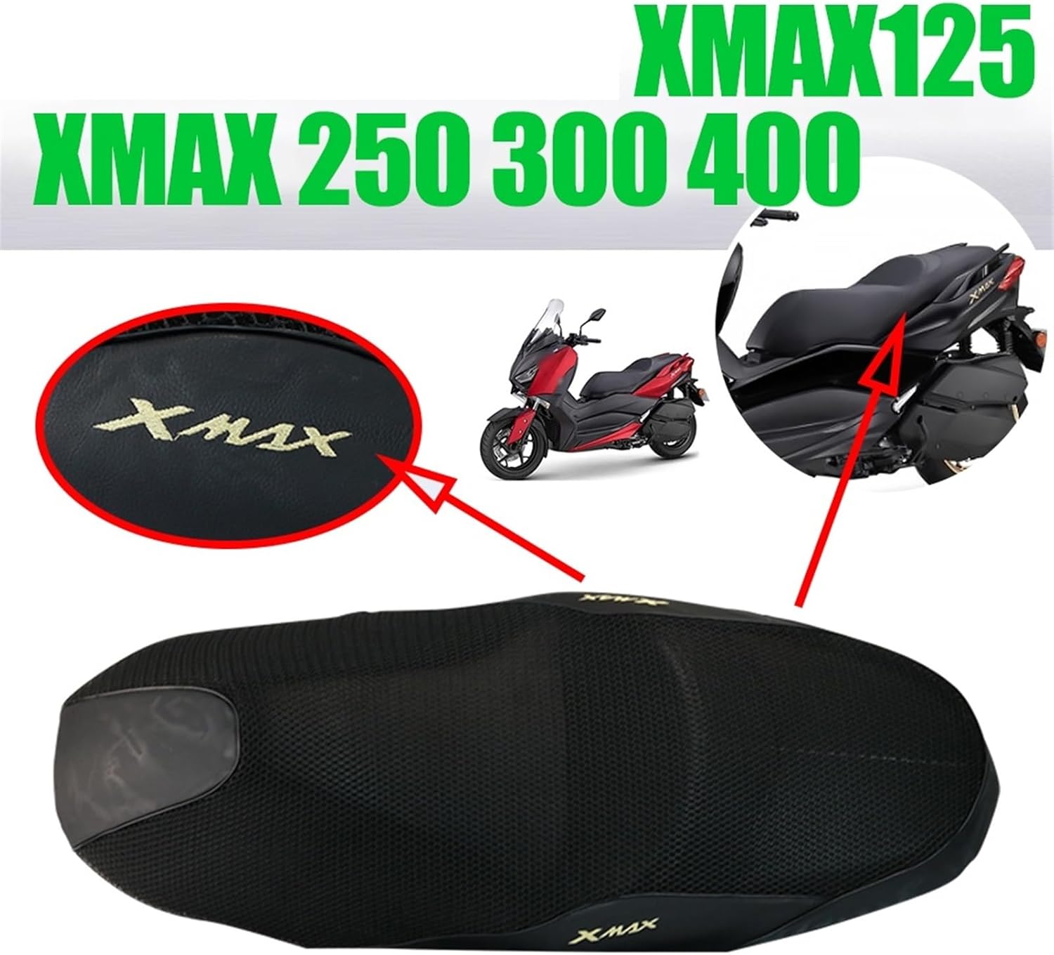 Accesorios de motocicleta Funda de ajuste de cojín de malla para Y-AMAHA Xmax 300 Funda de asiento Funda de sillín Xmax 250 125 X-MAX 400 XMAX300