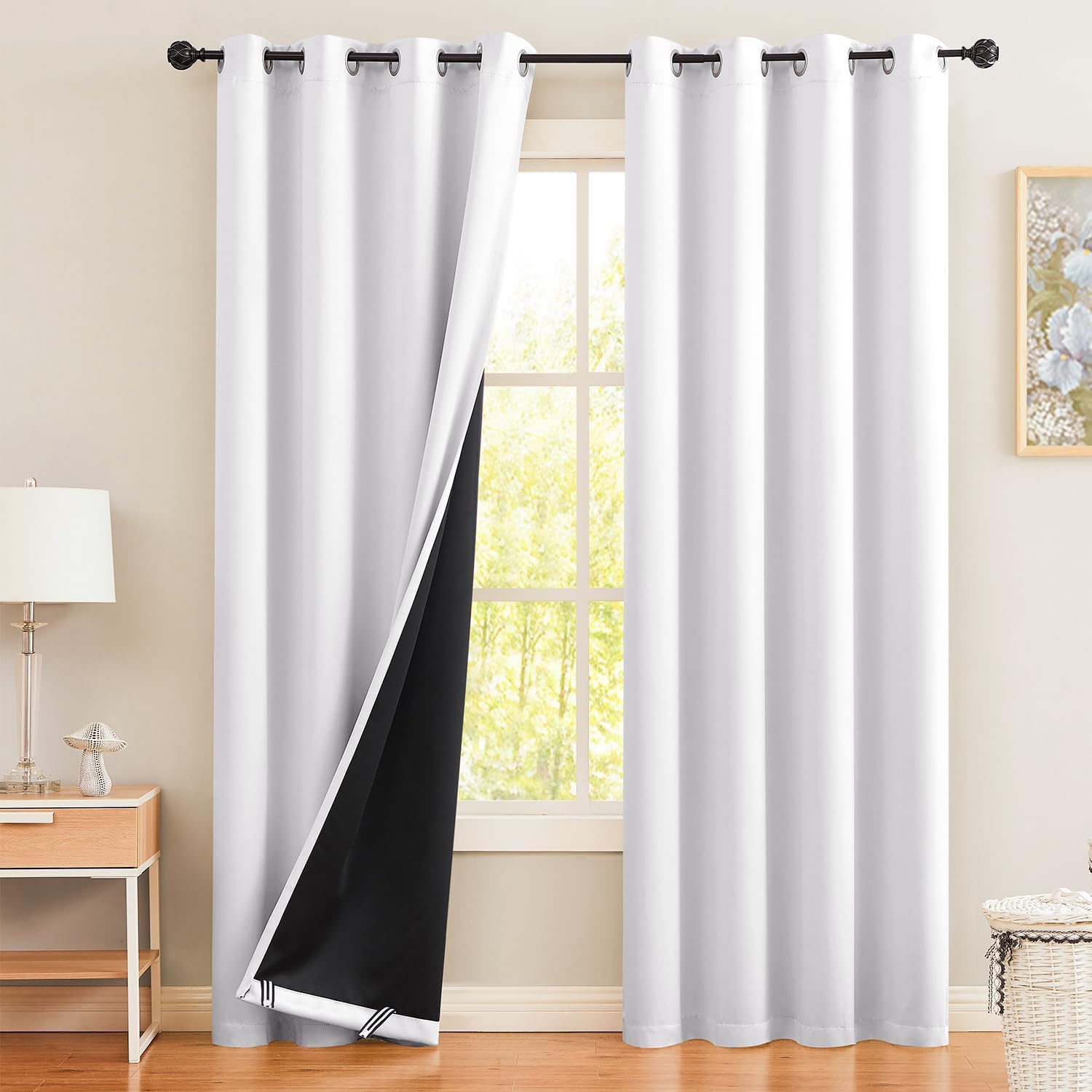FMFUNCTEX Cortinas opacas blancas para ventana para sala de estar, dormitorio, bloqueo de luz total, cortinas para sala de estar, juego de
