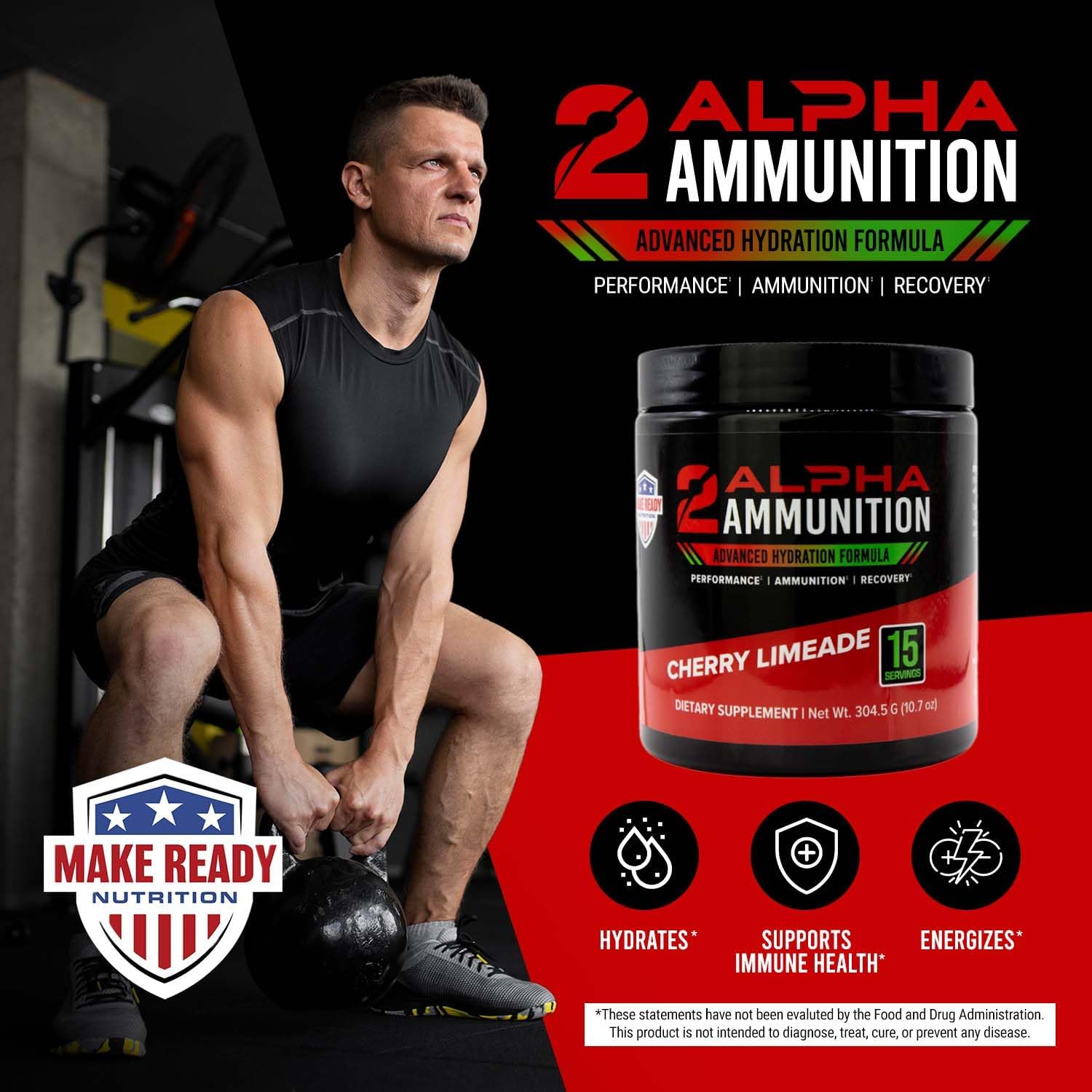 2ALPHA Ammunition Cherry Limeade – 10.74 oz  Polvo de hidratación, polvo de bebida energética y suplemento de apoyo inmunológico para deportes de