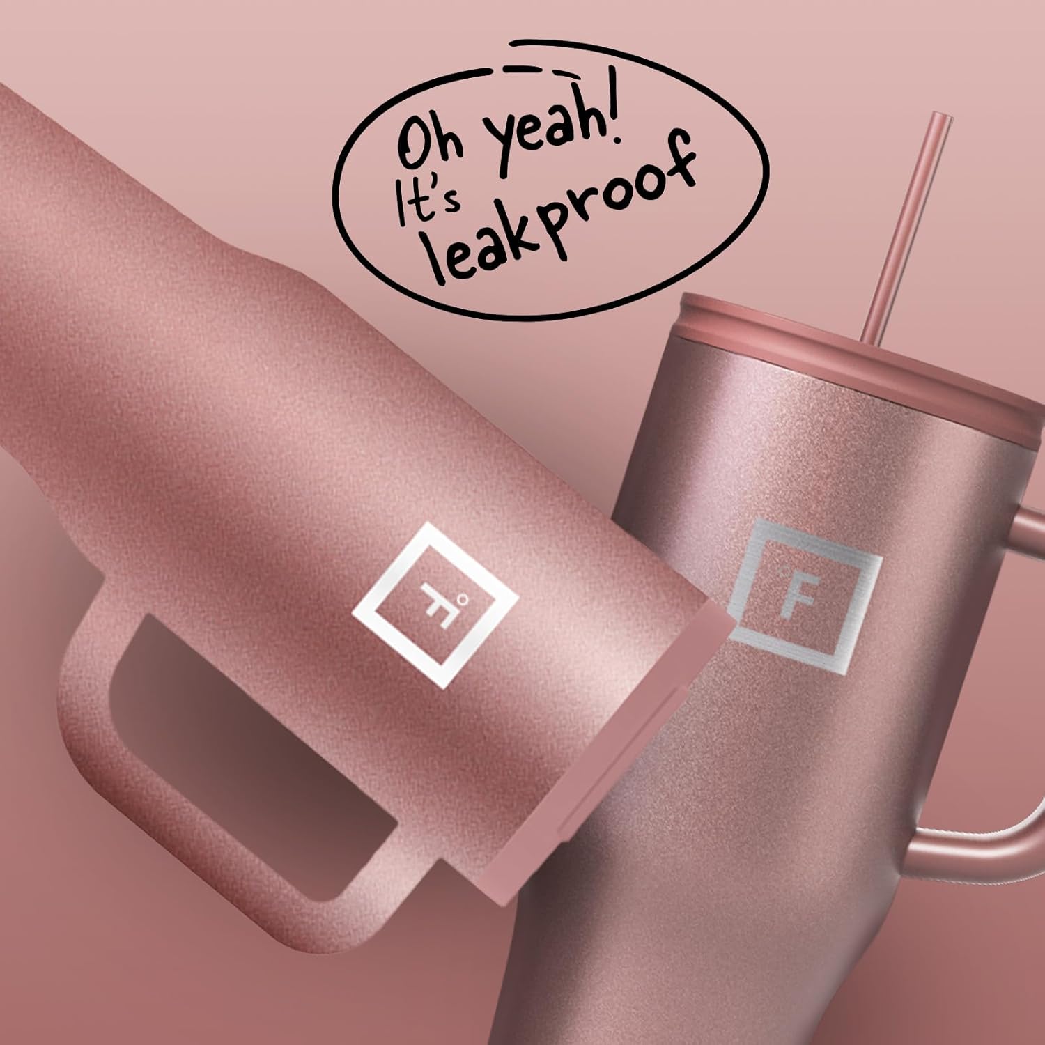 IRON FLASK Co-Pilot – Vaso aislado con popote y tapas abatibles, botella portavasos, para bebidas calientes y frías, a prueba de fugas, agua, taza
