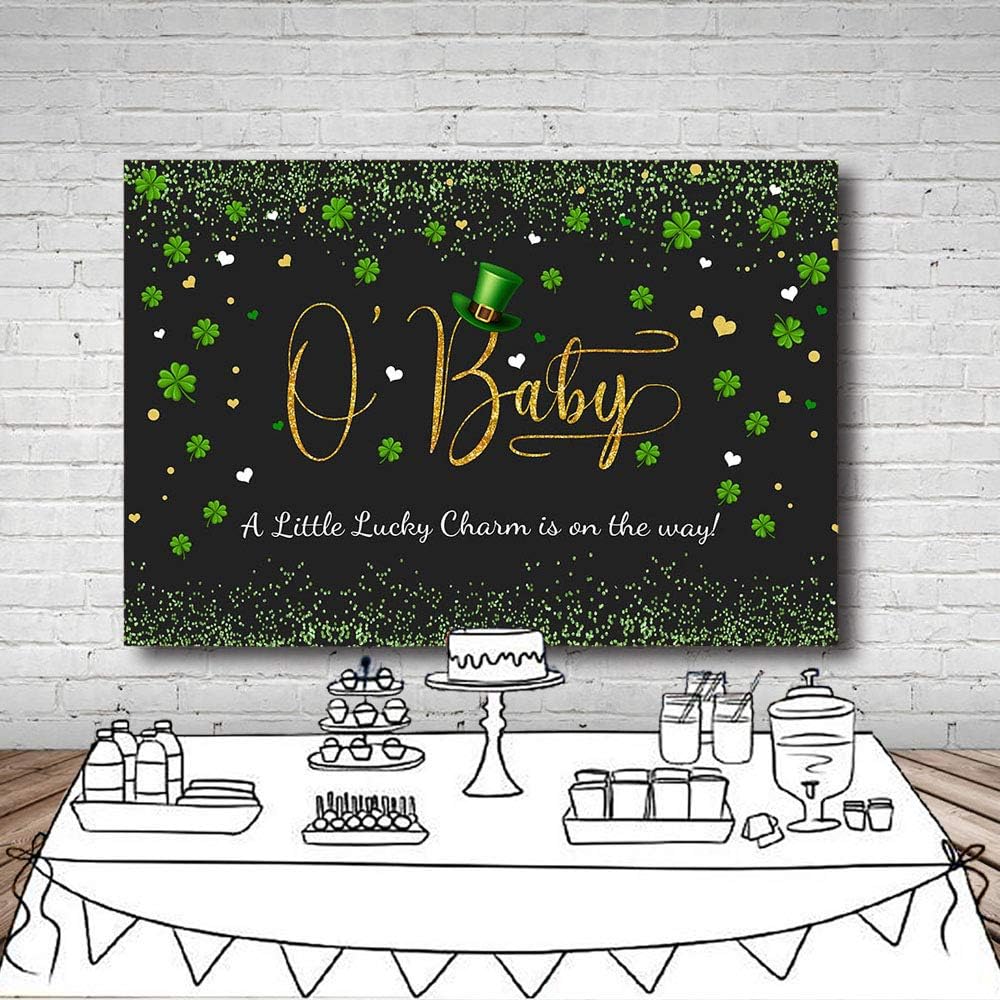 MEHOFOND Decoración de fiesta de baby shower de 7 x 5 pies para el Día de San Patricio, pancarta de fondo de fotos con confeti verde, trébol dorado,