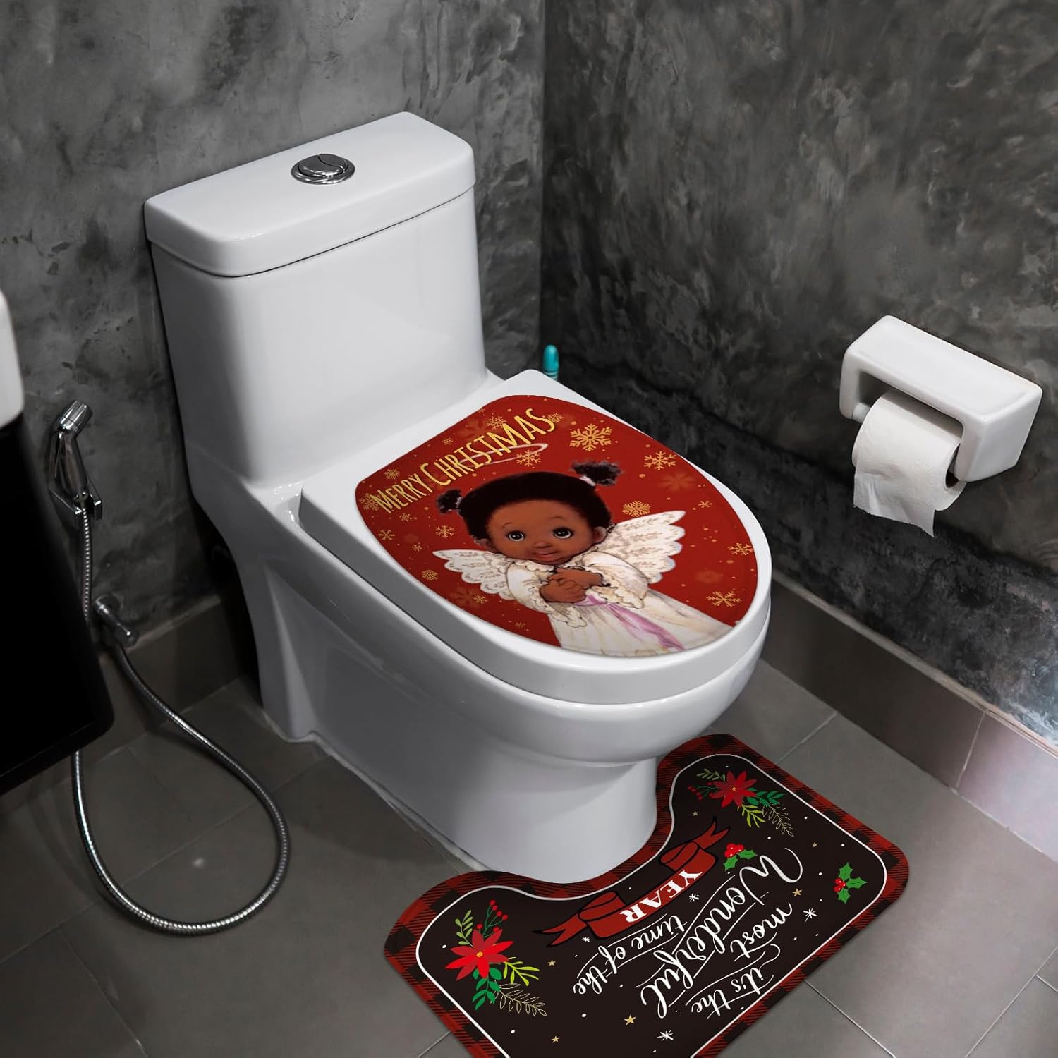 Preboun Juego de cortina de ducha de Navidad de Papá Noel, 72 x 72 pulgadas, cortina de baño de Navidad con 12 ganchos antideslizante, cubierta para