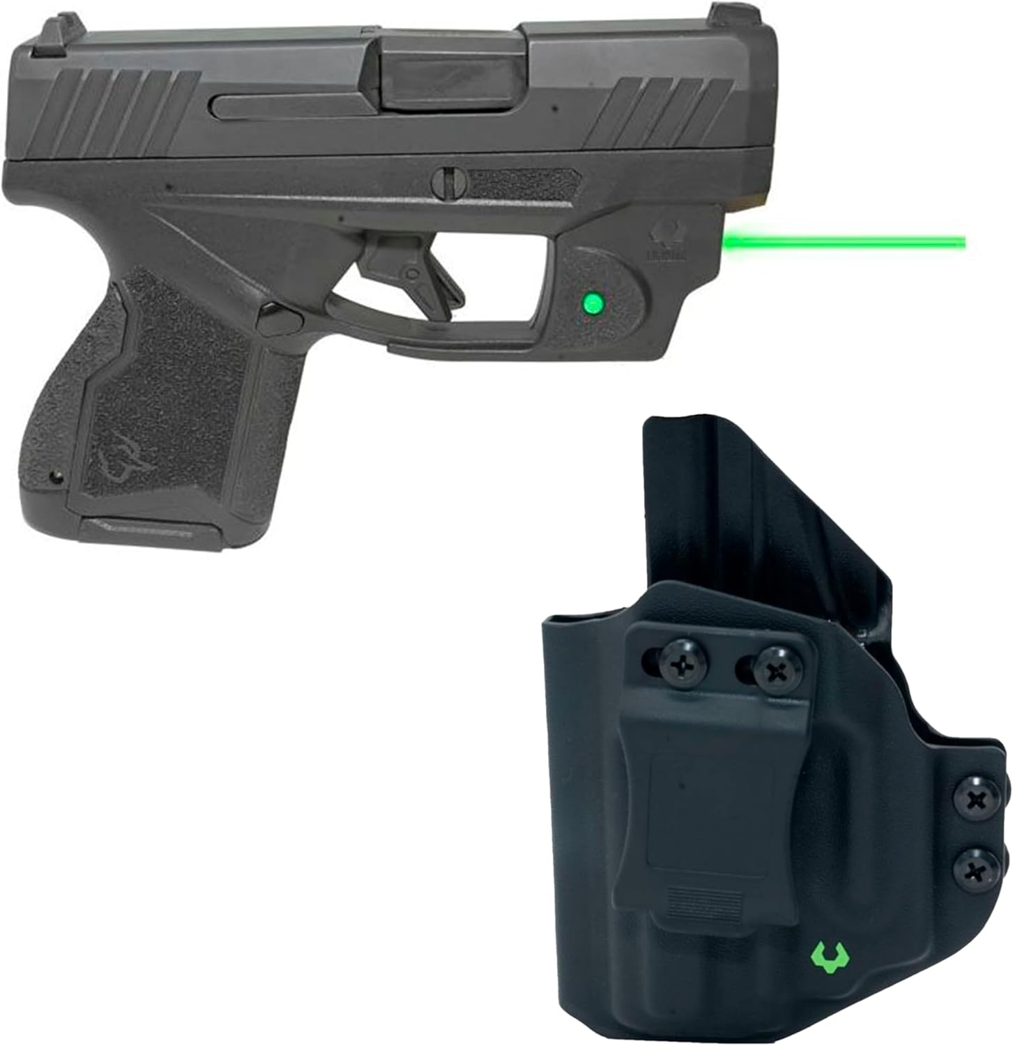 Bundle Viridian E Series Laser Sight y Kydex Holster para Taurus GX4, mira láser verde clase 3R, salida de 5 mW, funda Viridian Kydex, dentro de la