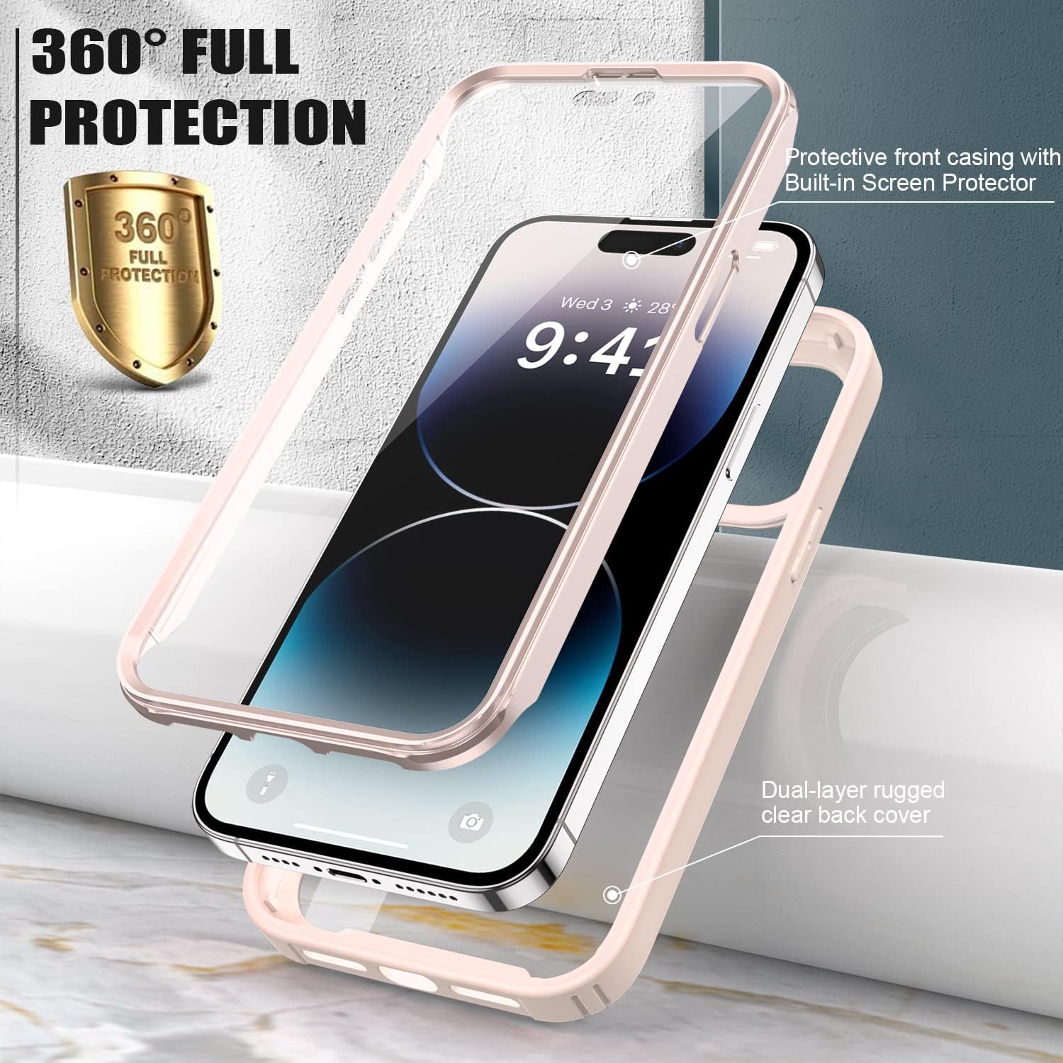 Goodon Funda para iPhone 14 Pro Max con protector de pantalla y protector de lente de cámara, probada contra caídas militares desde 6 pies, funda