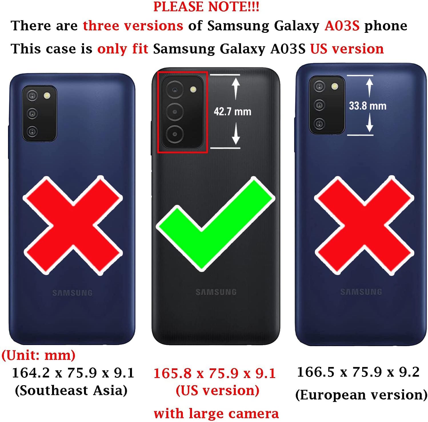 Asuwish Funda de teléfono para Samsung Galaxy A03s, versión de EE. UU. 5G 2022 con clip para cinturón, soporte híbrido, resistente, resistente,