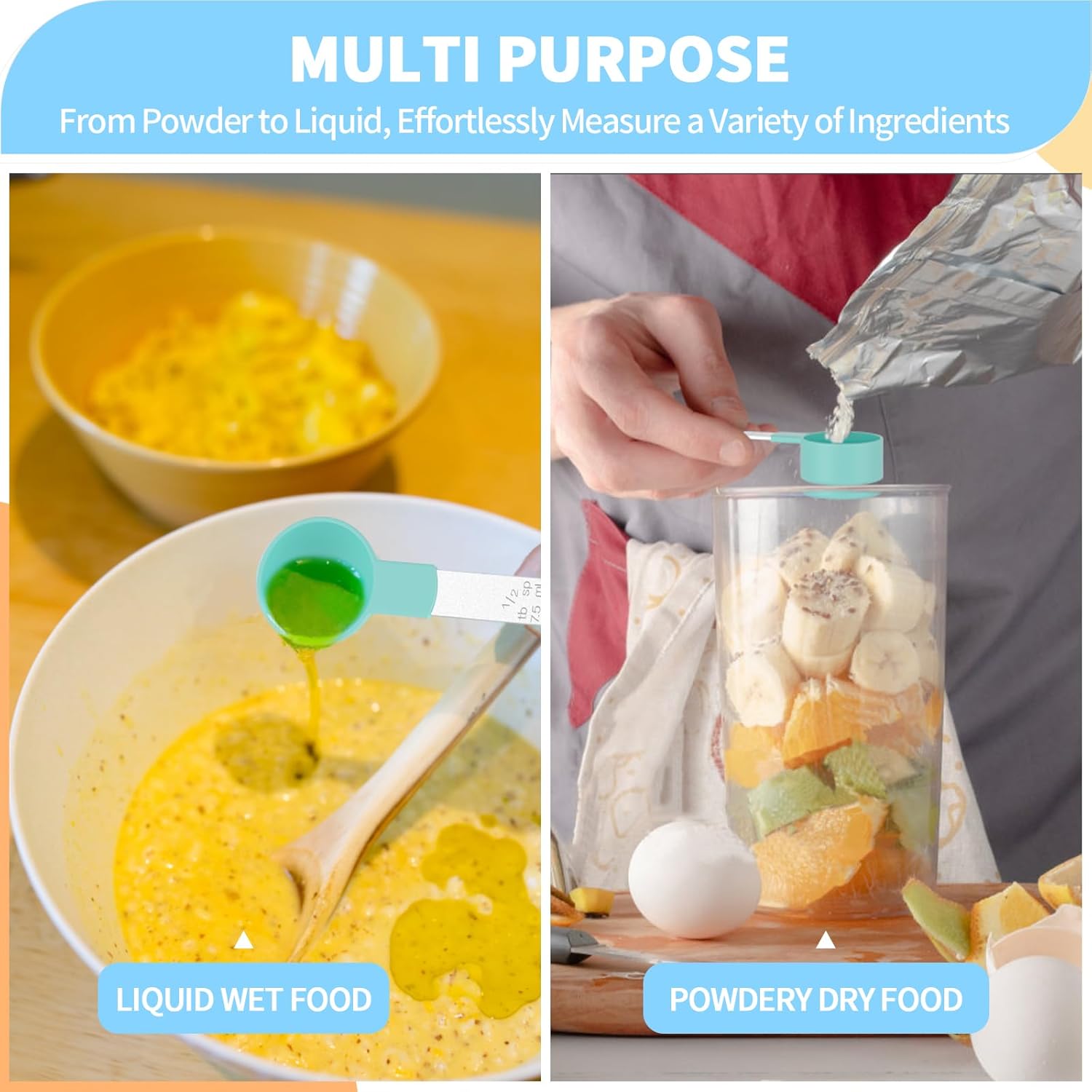 Juego de tazas y cucharas medidoras, 8 tazas y cucharas apilables, utensilios de cocina para cocinar y hornear, tazas medidoras anidables con mango