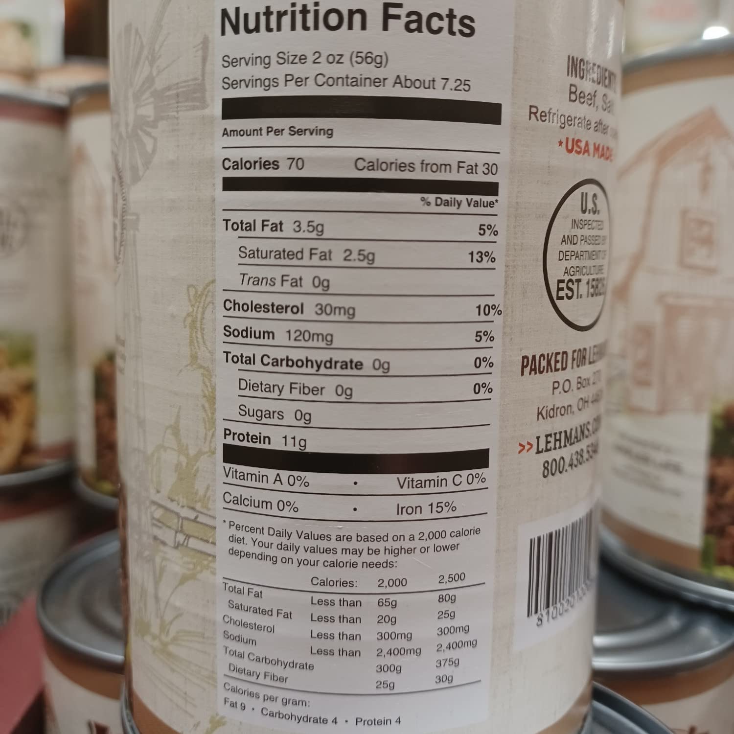 Lehman’s Carne de res molida enlatada lista para comer, totalmente natural, hecha en Estados Unidos, 14.5 onzas, caja de 24