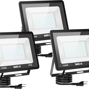 Sunkkes Luz de inundación LED de 150 W para exteriores, paquete de 3 unidades, IP66 impermeable, luz diurna de 6000 K, luces de seguridad blancas Sunkkes Luz de inundación LED de 150 W para exteriores, paquete de 3 unidades, IP66 impermeable, luz diurna de 6000 K, luces de seguridad blancas