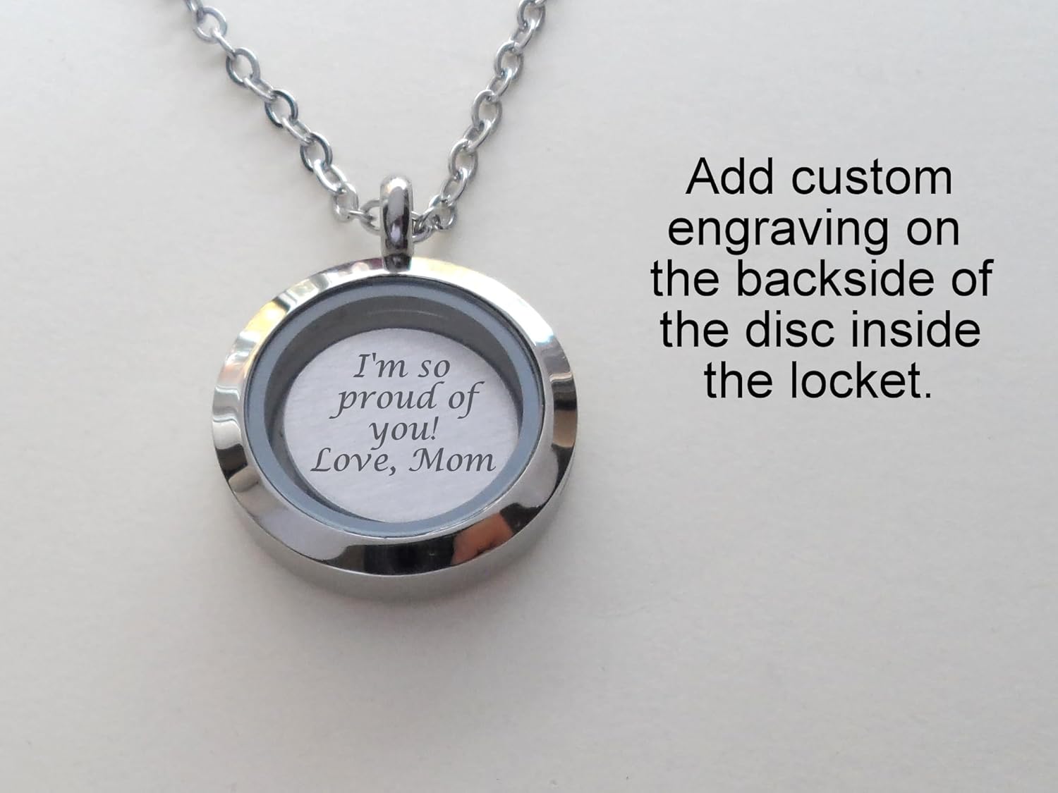 Custom Graduate Circle Floating Charm Locket Necklace, Stainless Steel Locket, Graduation Gift, Good Luck on the Path Ahead, Class of 2024 or Other