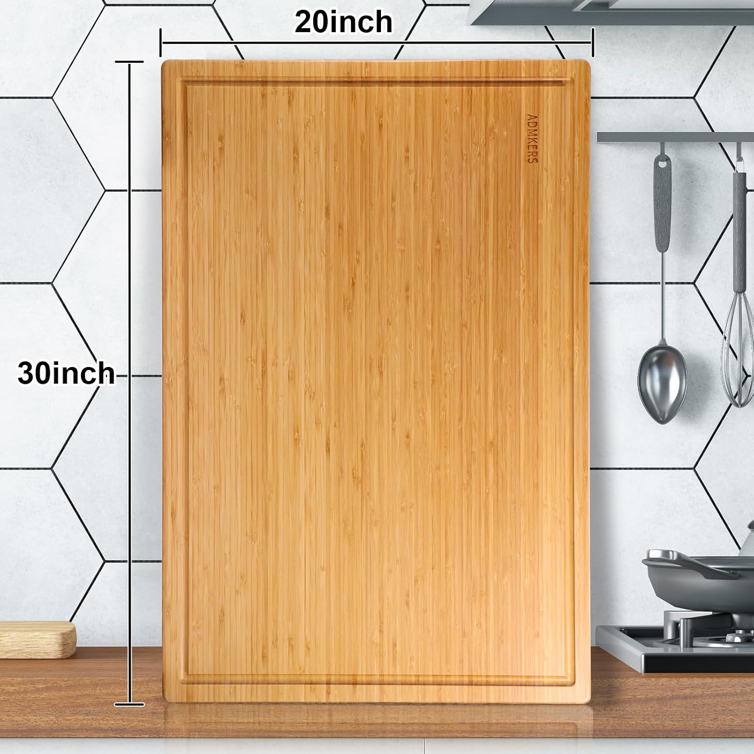 Tabla de cortar extra grande para cocina, tabla de cortar de madera de bambú de 30 x 20 pulgadas, tabla de fideos cubierta superior de estufa de