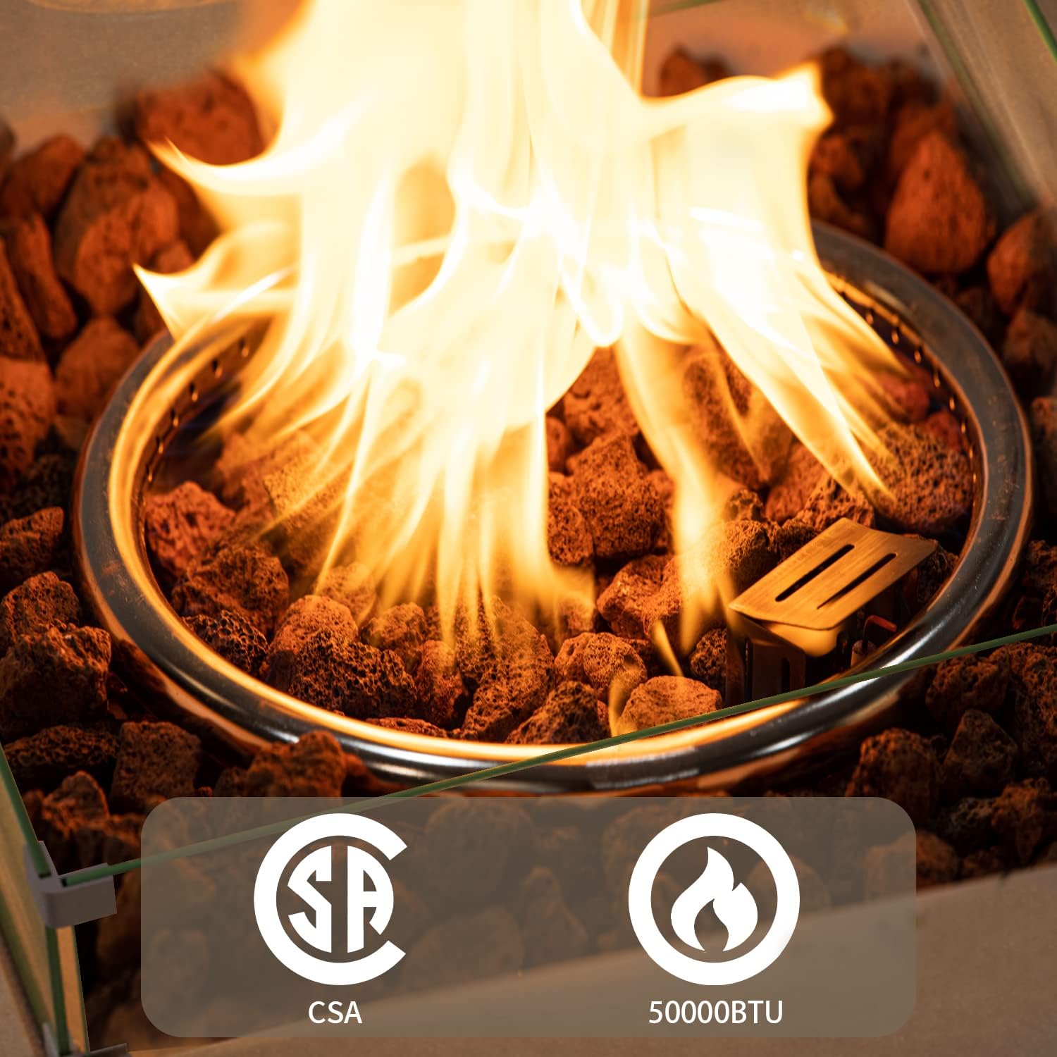 SUNBURY Fogata de propano para exteriores, mesa cuadrada de fuego para patio, 50,000 BTU para exteriores en gris con cubierta de tanque de 20