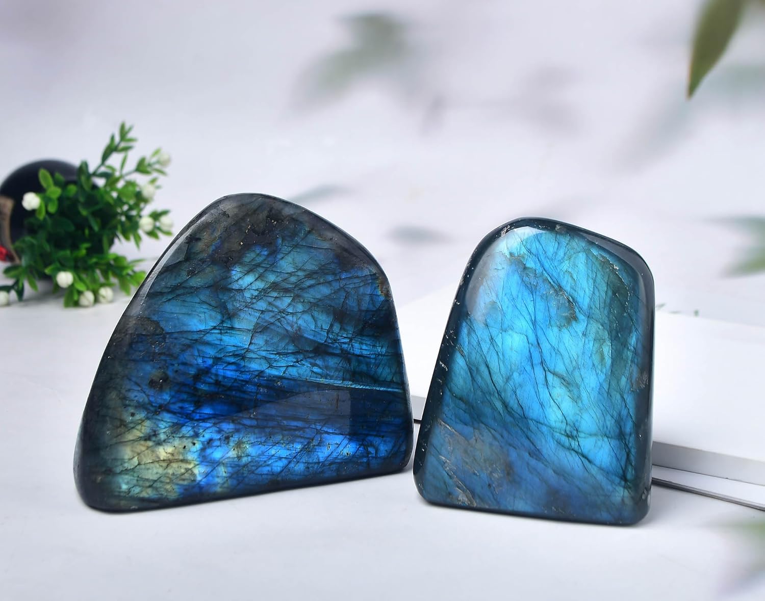 FZBHRO Piedra de cristal curativa de labradorita pulida de labradorita grande para regalo de meditación, decoración del hogar, 0.8-1.3 libras