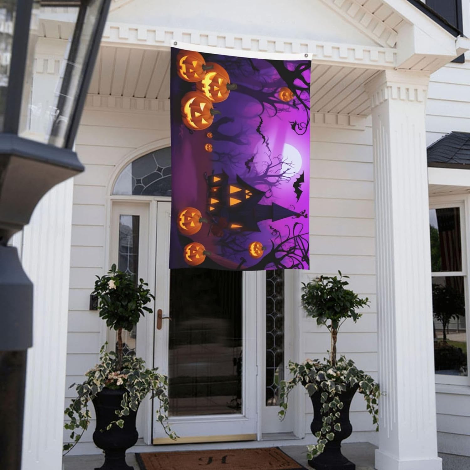 Bandera de calabaza de Halloween, impresión de doble cara, pancarta de poliéster de 3 x 5 pies con ojales, banderas de jardín y casa, decoración