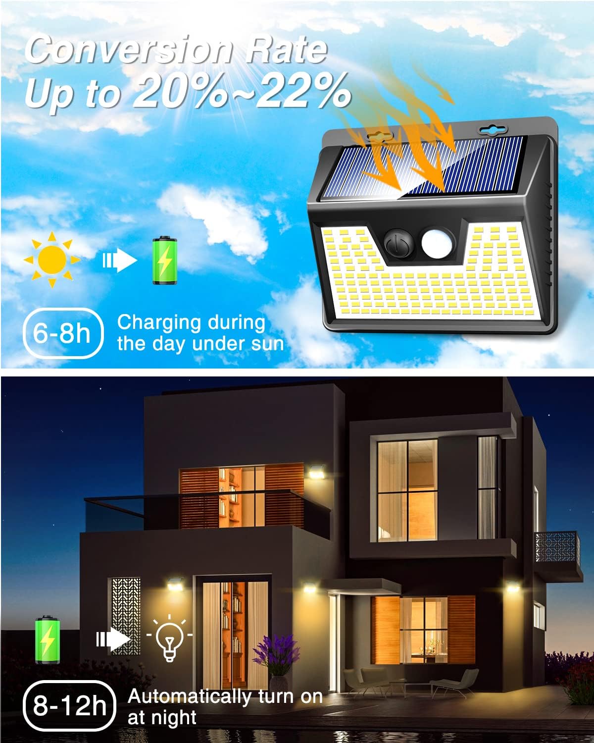 Peasur Luces solares impermeables para exteriores 6 unidades140 LED, luces solares blancas cálidas para exteriores ultra brillantes, 3 modos de