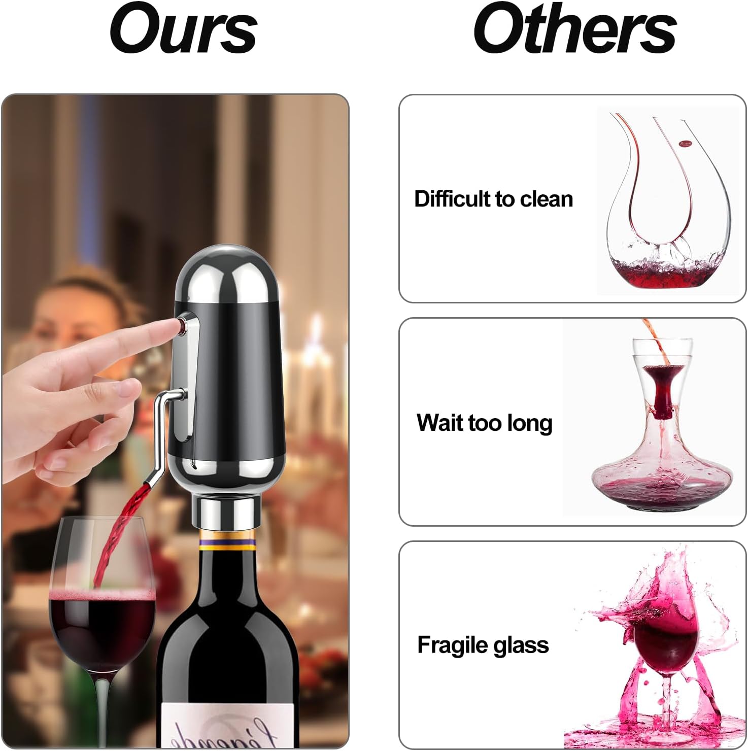 ADWSET – Aireador de vino, decantador eléctrico de vino mejorado, aireador de aire de vino, dispensador de vino con boquilla para entusiastas