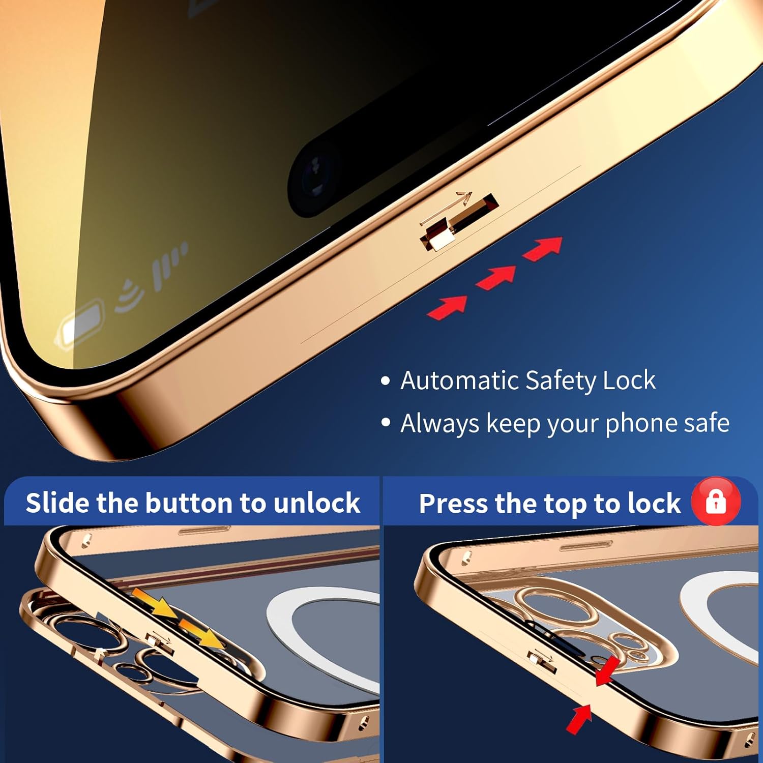 Funda magnética de privacidad con anillo de metal CD y bloqueo automático desplegable para iPhone 12 Pro Max compatible con MagSafe Protección de