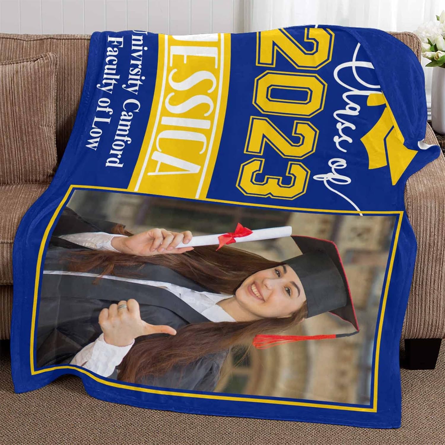 YESCUSTOM Manta de graduado personalizada con collage de fotos, manta de fotos personalizada para graduados de clase de 2023, manta personalizada