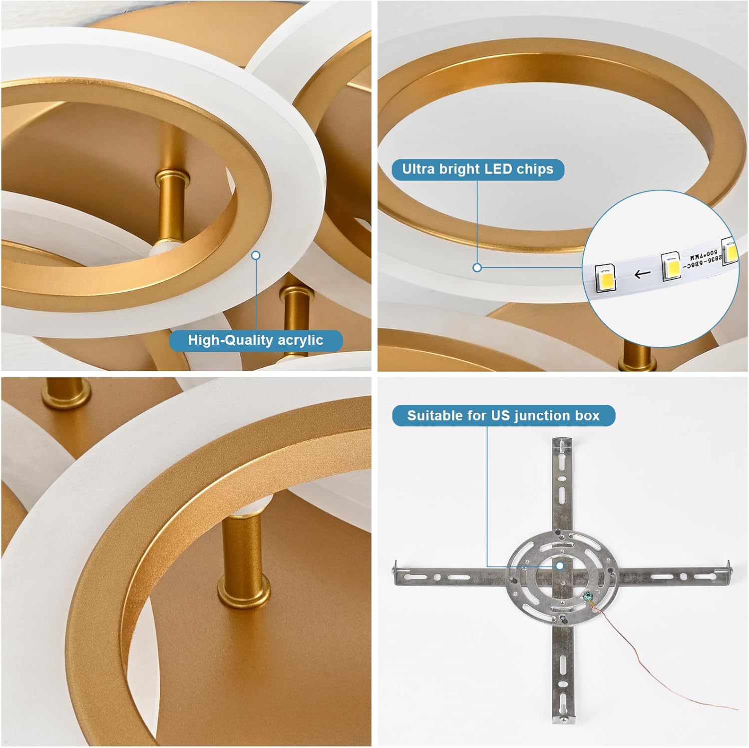 Lámpara de techo LED moderna, lámpara de techo de montaje empotrado de 6 anillos, lámpara de techo de iluminación de 4000 K para cocina, dormitorio,