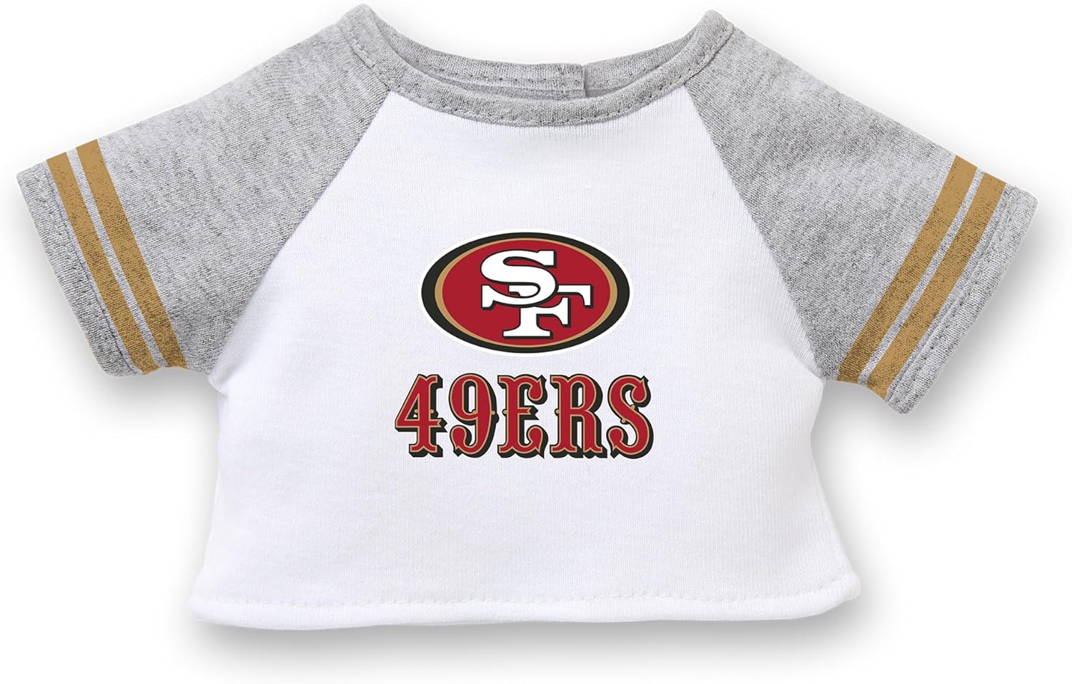 American Girl San Francisco 49ers – Camiseta para fanáticos de 18 pulgadas con cuello redondo y manga corta a rayas, color rojo y dorado, 1 pieza, a