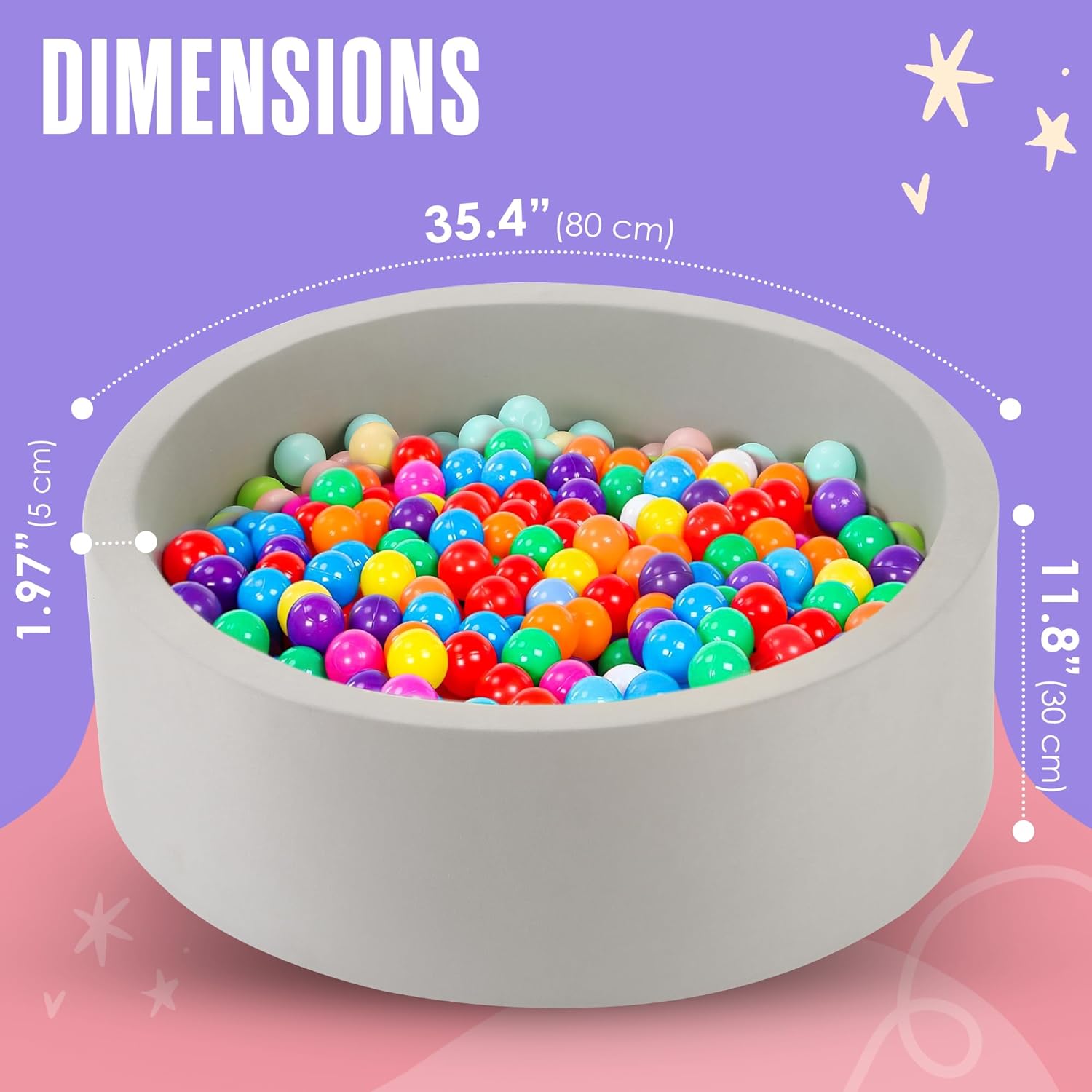 Houseables Piscina de bolas de espuma, ballpit interior, equipo de juego suave, 35.4 x 11.8 pulgadas, gris, redondo, cubierta extraíble, corralito