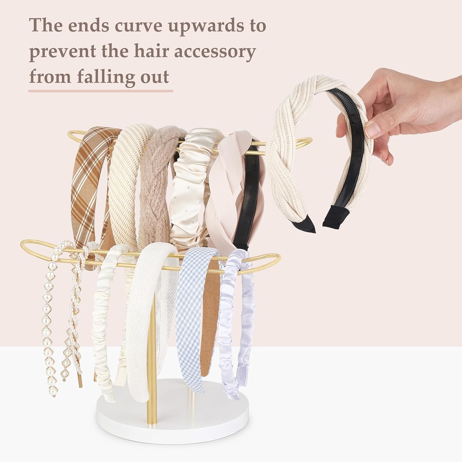 Dahey Organizador de diadema de metal de 2 niveles para el cabello, soporte de exhibición, organizador de diadema, cuerdas para el cabello,