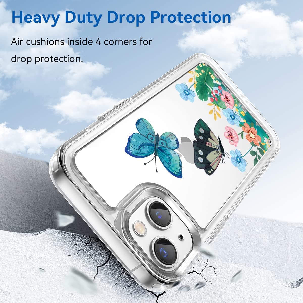 Funda para iPhone 13 con protector de pantalla 9D HD, transparente floral para niñas, a prueba de golpes, carcasa trasera de policarbonato duro para