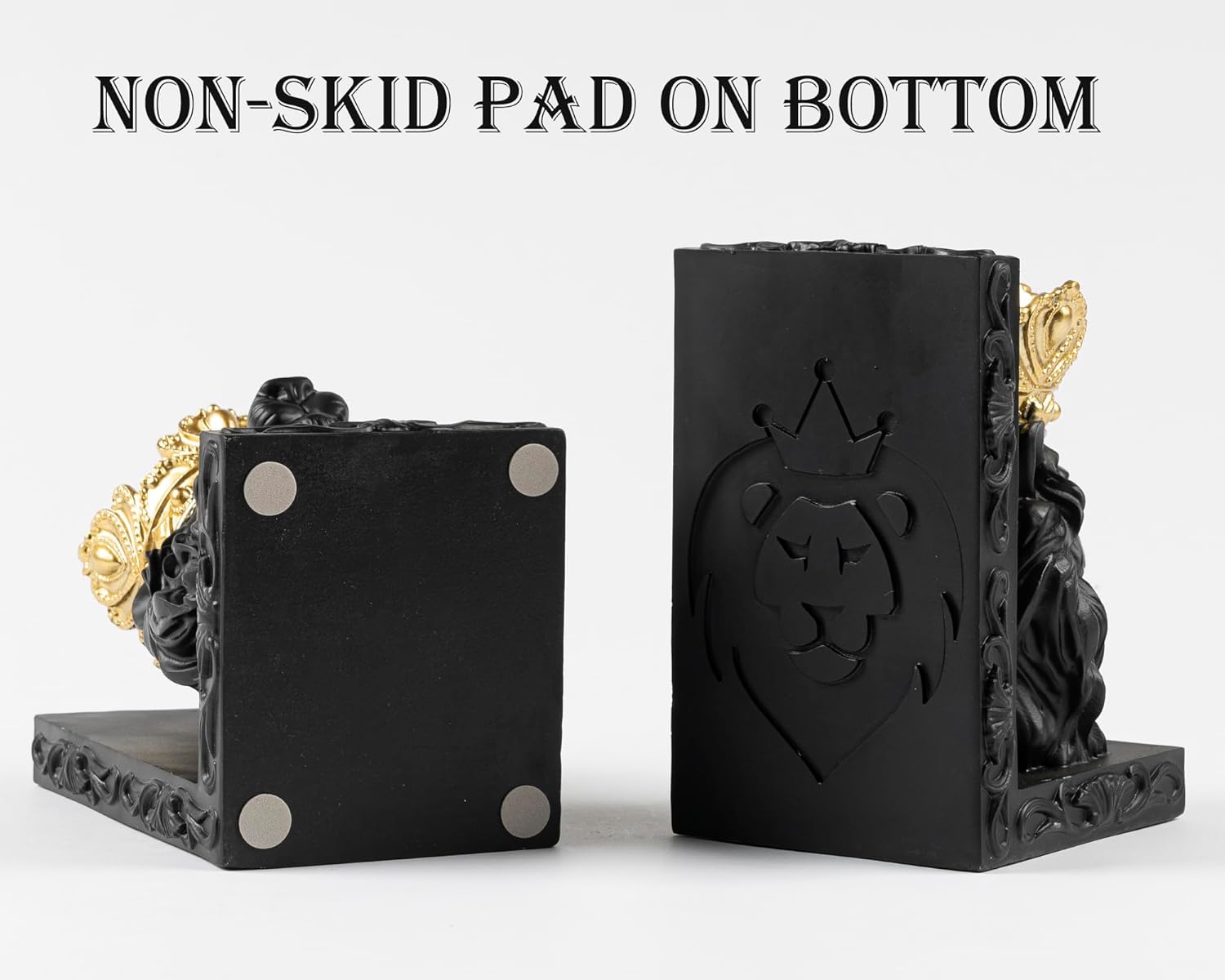 Sujetalibros decorativos de estatua de león (juego de 2) escultura de león corona para regalo de Leo, sujetalibros resistentes, extremos