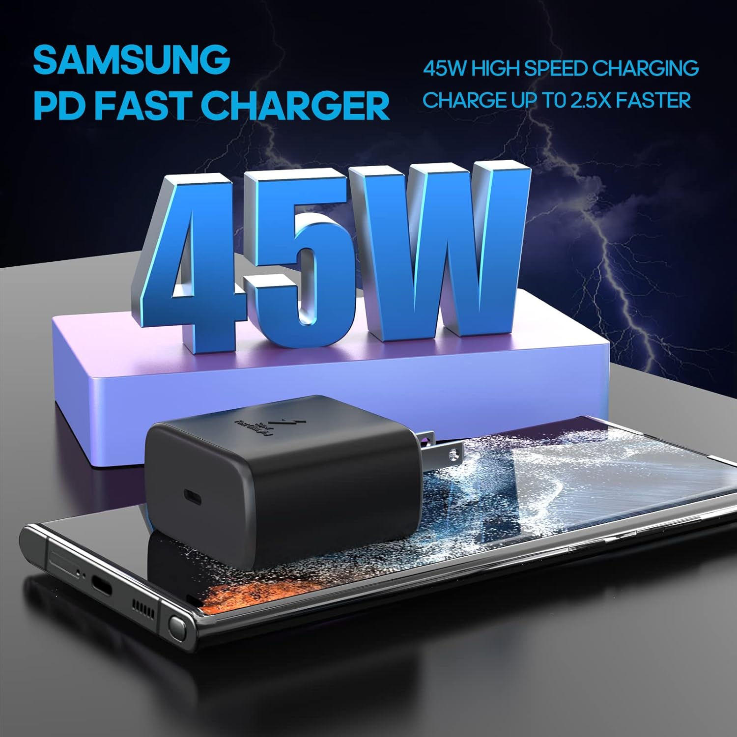 Samsung – Kit de cargador PD de 45 W, USB C de carga súper rápida 2.0, adaptador de cargador de pared con cable C a C para Samsung Galaxy S23S23
