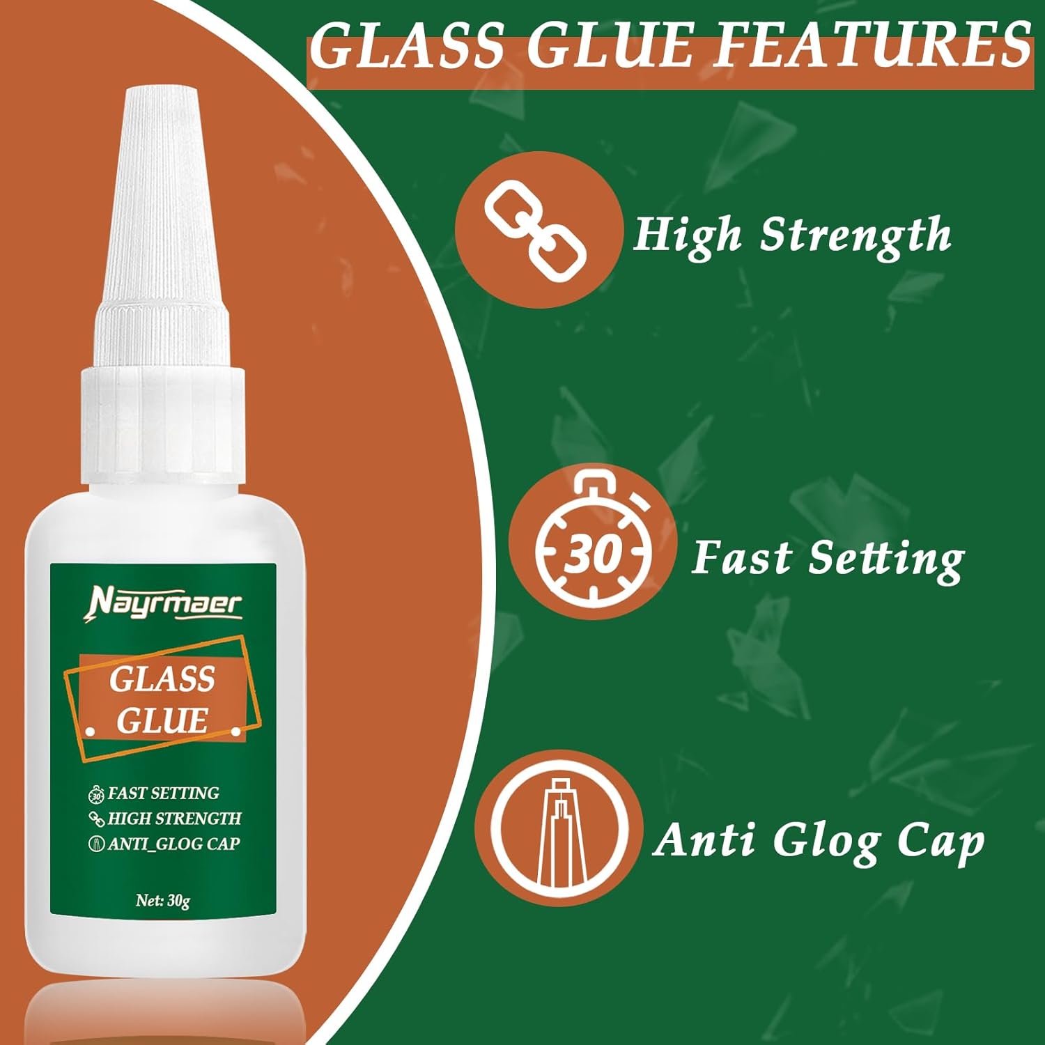 Pegamento de vidrio, 1.06 oz de pegamento acrílico transparente impermeable, pegamento de vidrio a vidrio para pegar vidrio y otros materiales,
