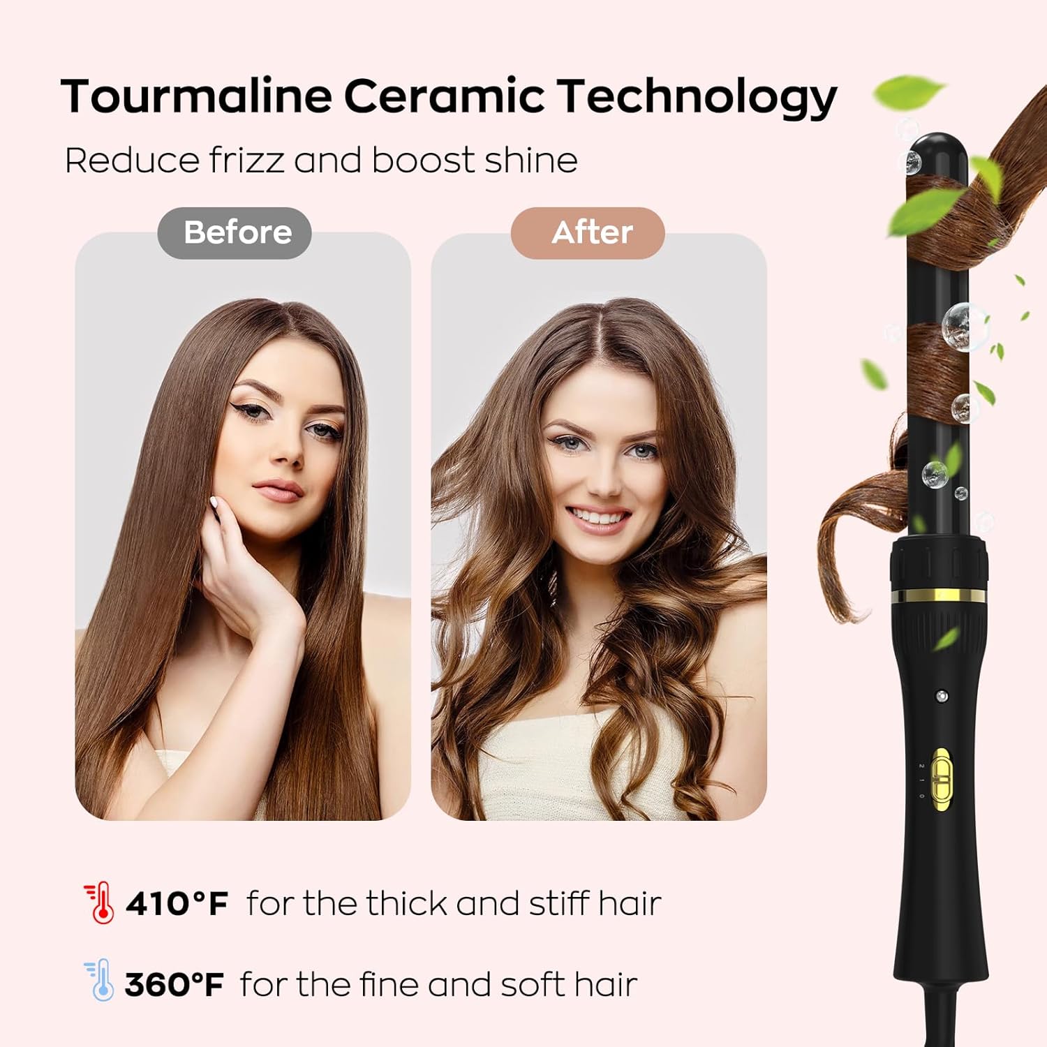 janelove – Rizador de pelo 5 en 1, rizador de pelo de 3 barriles y 4 rizadores de cerámica intercambiables (0.39 a 1.25 pulgadas), rizador de pelo
