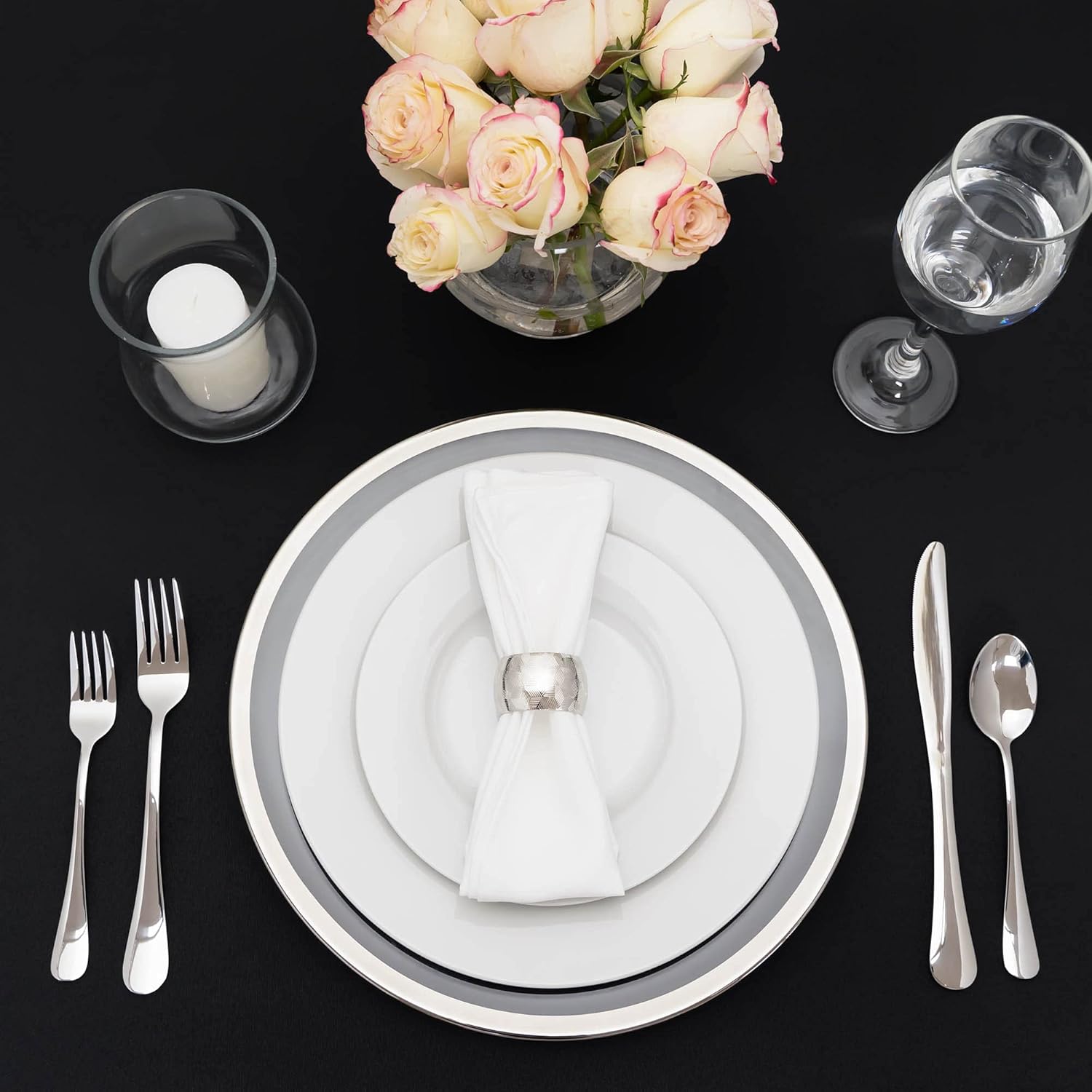 Simply Elegant Placa de carga de vidrio con borde metálico, placa de servicio para fiestas, cenas, bodas, quinceañeras y eventos, 13 pulgadas de