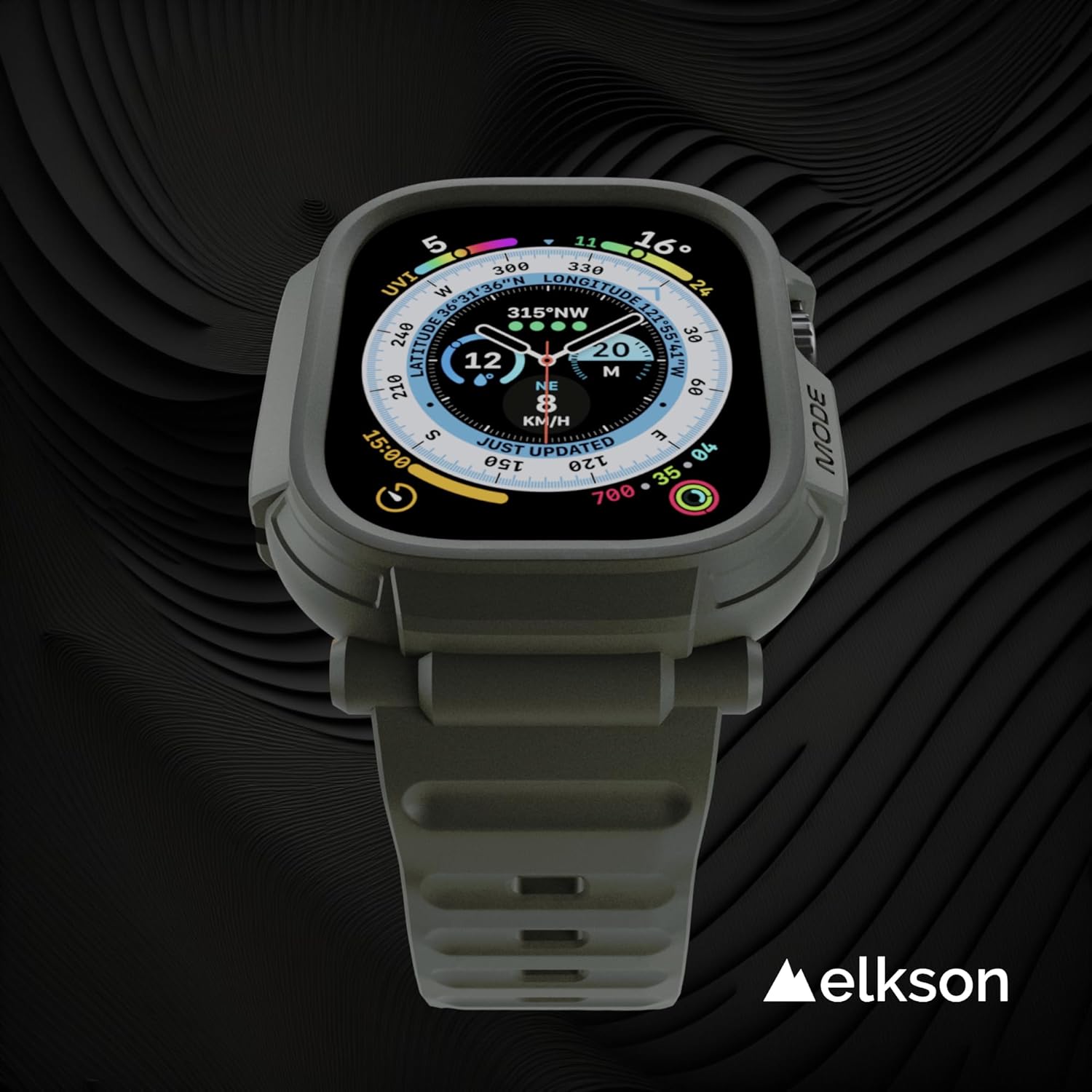 elkson Quattro Pro Series – Funda resistente para Apple Watch Ultra 2 1 Band de 1.732 pulgadas, protector de pantalla de vidrio templado, resistente