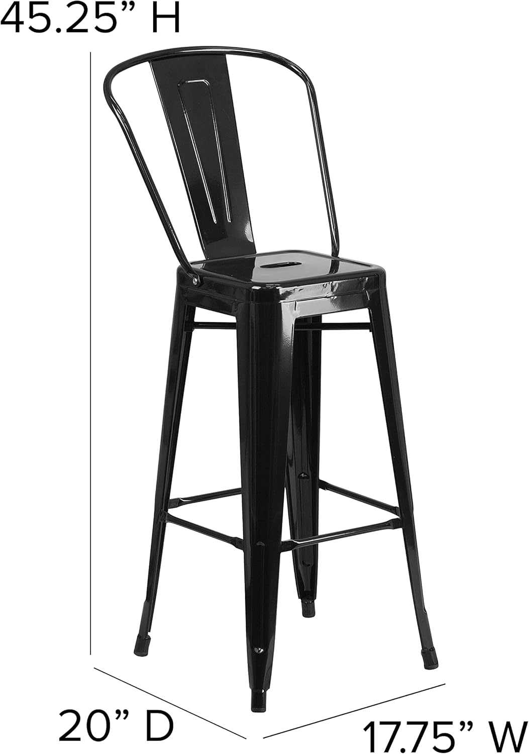 Taburete Flash Furniture de bar, hecho de metal para interior y exterior, Metal, Negro