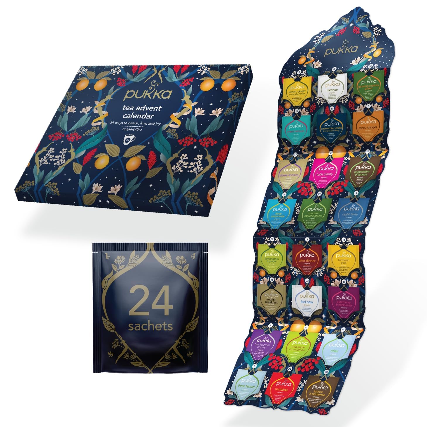 Pukka Regalo de té, calendario de Adviento de té orgánico 2023, 24 bolsas de té