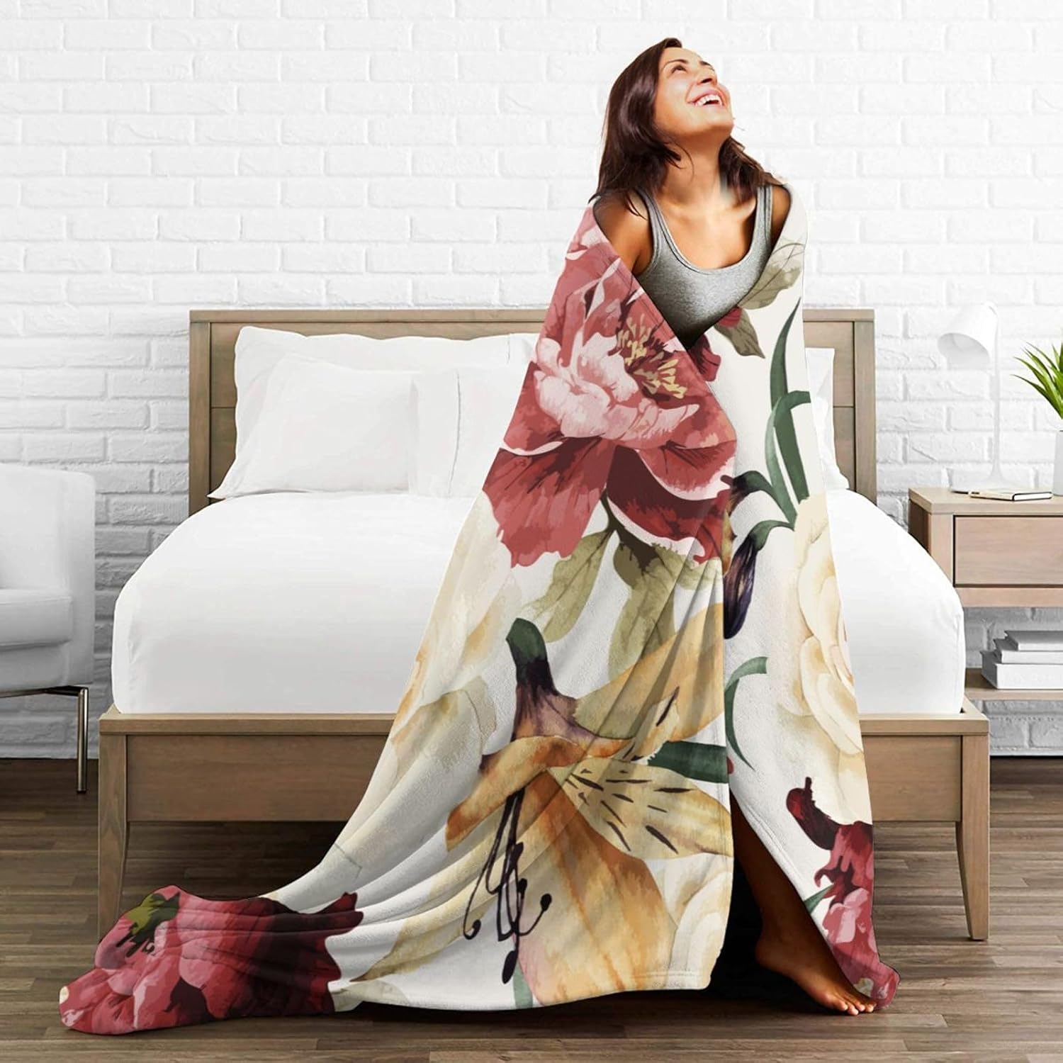 Manta de cama con diseño floral de rosas en acuarela, ultra suave, para todas las estaciones, cálida, ligera, acogedora manta de felpa para el