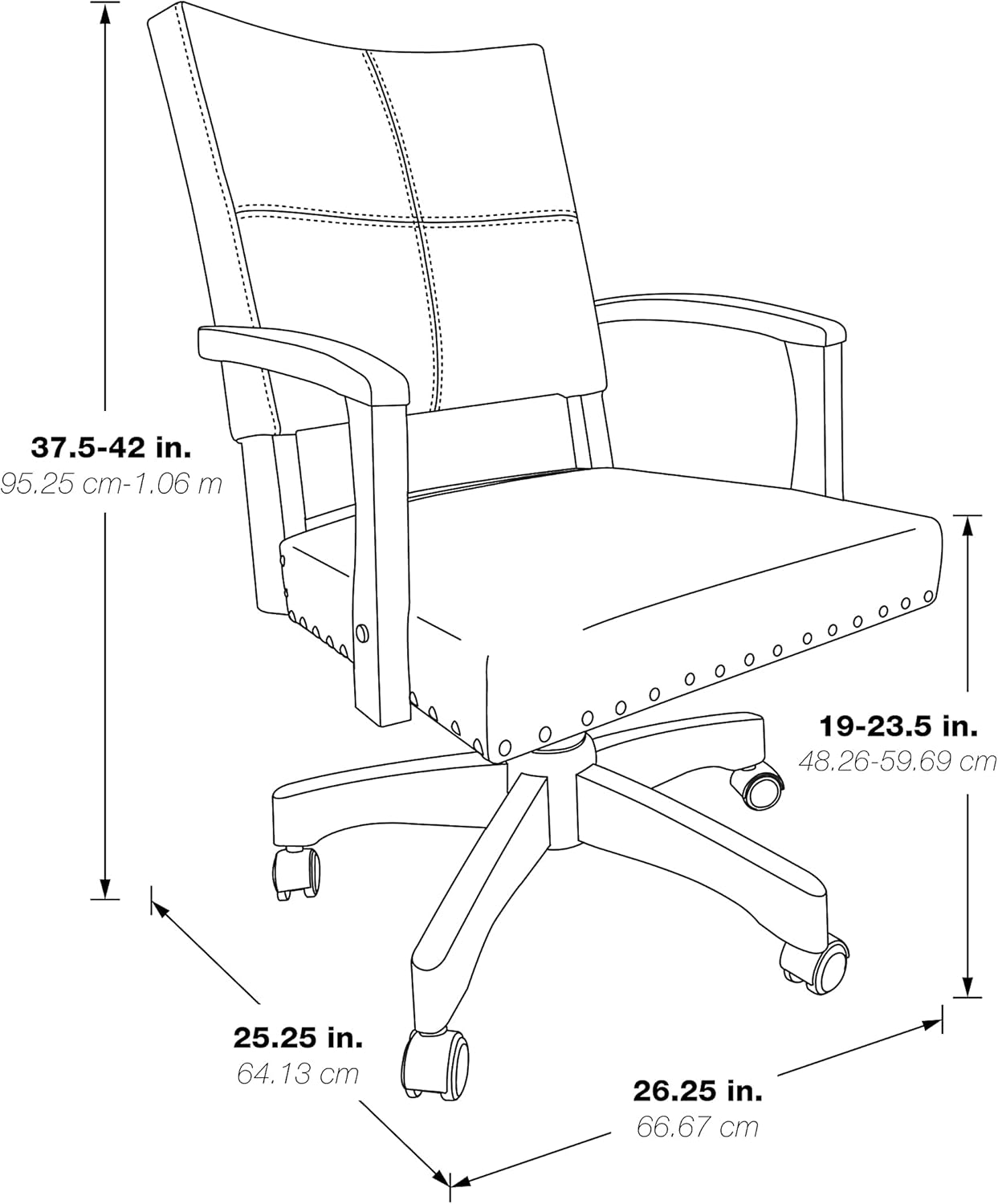 OSP Home Furnishings Santina – Silla de escritorio acolchada con costuras francesas a medida y ribete de cabeza de clavo, brazos de madera maciza y
