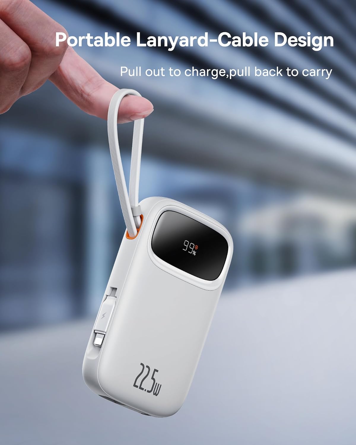 Baseus Cargador portátil, cargador portátil de 22.5 W, 10000 mAh, cargador de teléfono portátil de carga rápida con cable de salida iOS y USB-C