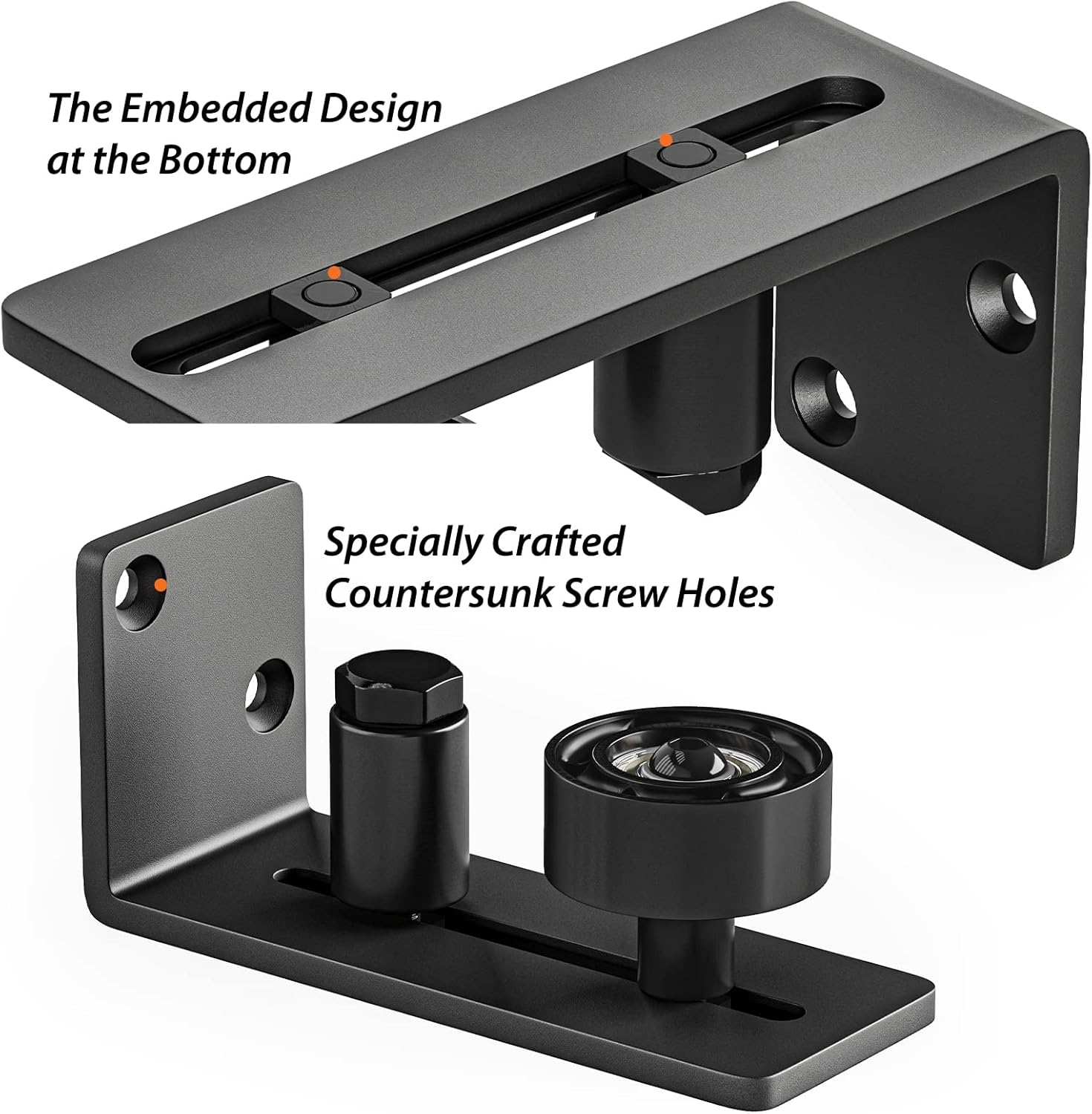 LDB_Building – Guía de piso de diseño de fondo negro para puerta corrediza de granero, sistema de montaje en pared antiarañazos con ruedas de