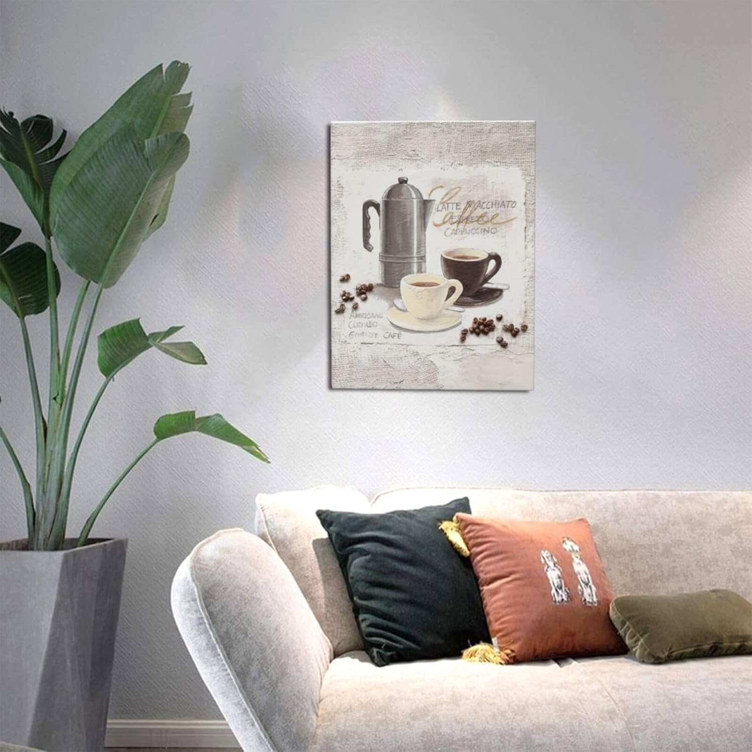 Arte de pared de café en grano de café, taza de café, cuadros para decoración de pared, pintura rústica, cocina, café, lienzo, impresiones en