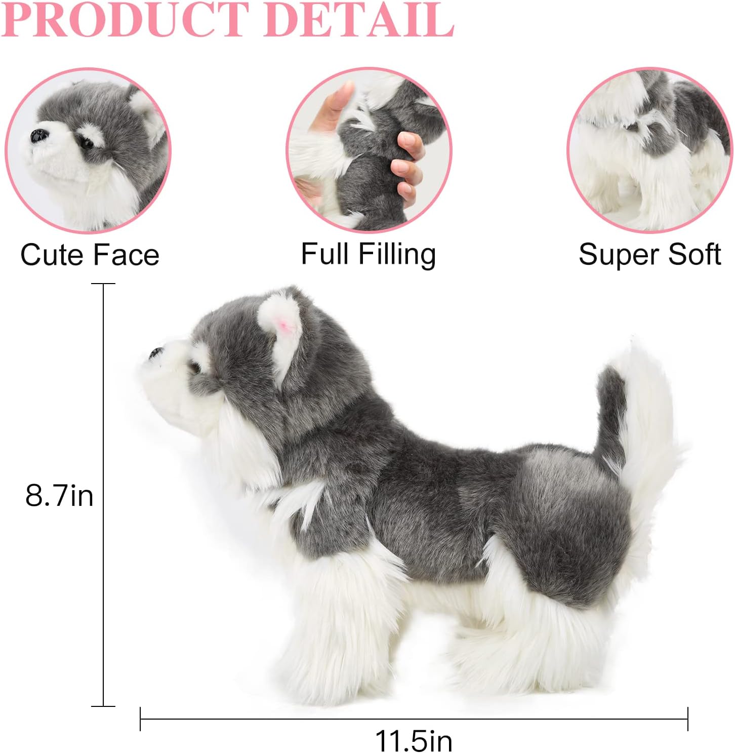 Animal de peluche para perro, Alaskan Malamute de peluche, juguete realista para perros, 9 pulgadas