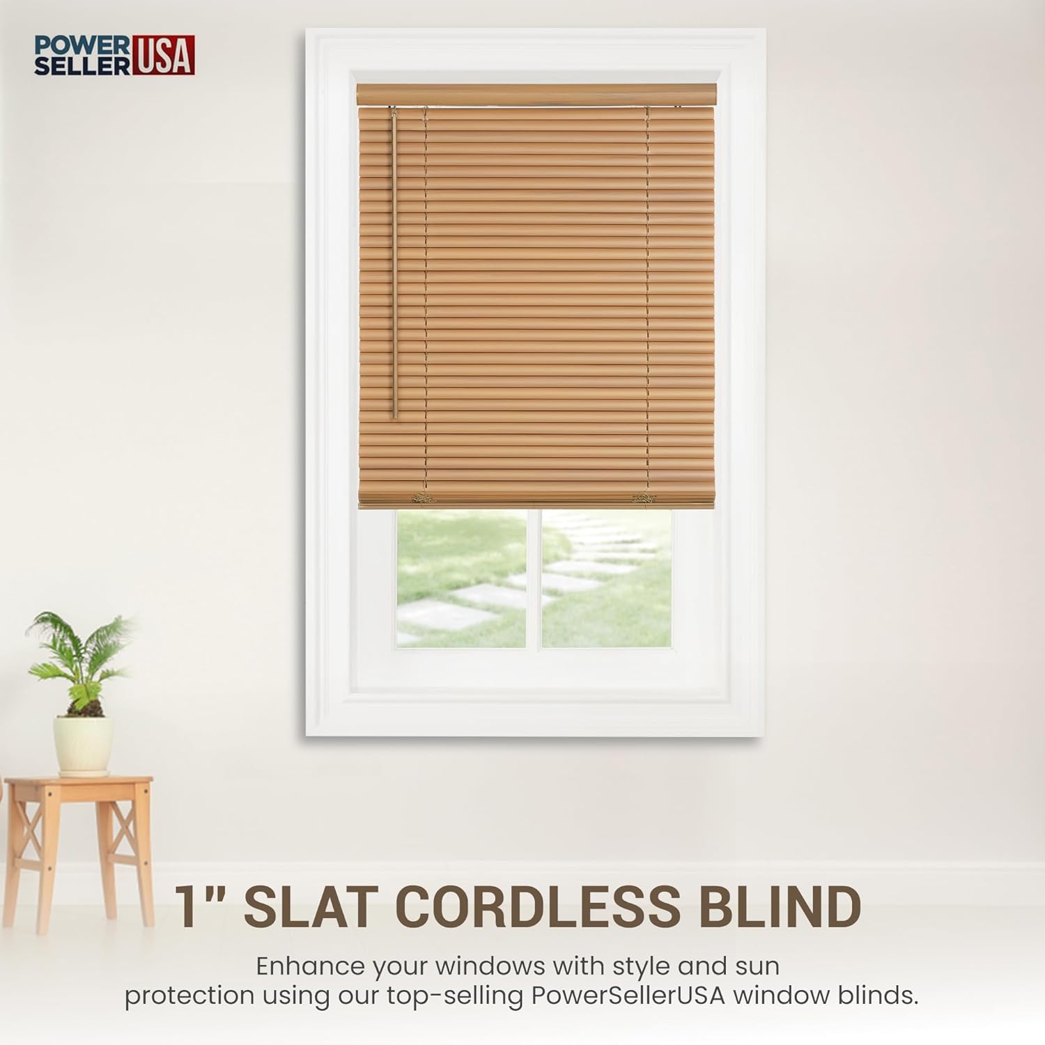 PowerSellerUSA Persianas sin cordones, privacidad y filtro de luz, listones de 1 pulgada de vinilo, tratamiento de ventana anti-UV, se adapta a