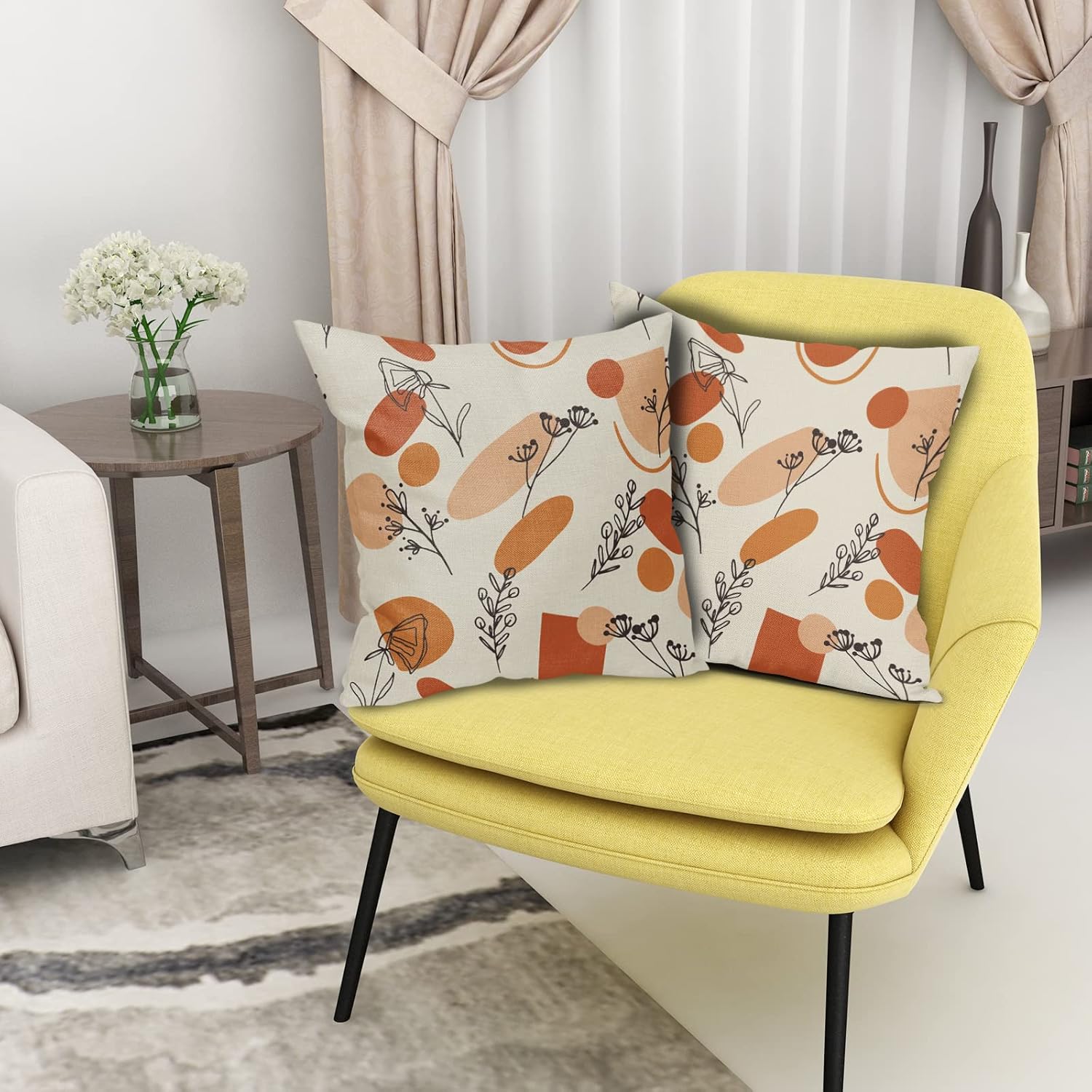 Juego de 2 fundas de almohada retro de mediados de siglo de 18 x 18 pulgadas, fundas de almohada decorativas de lino con temática abstracta de ambos