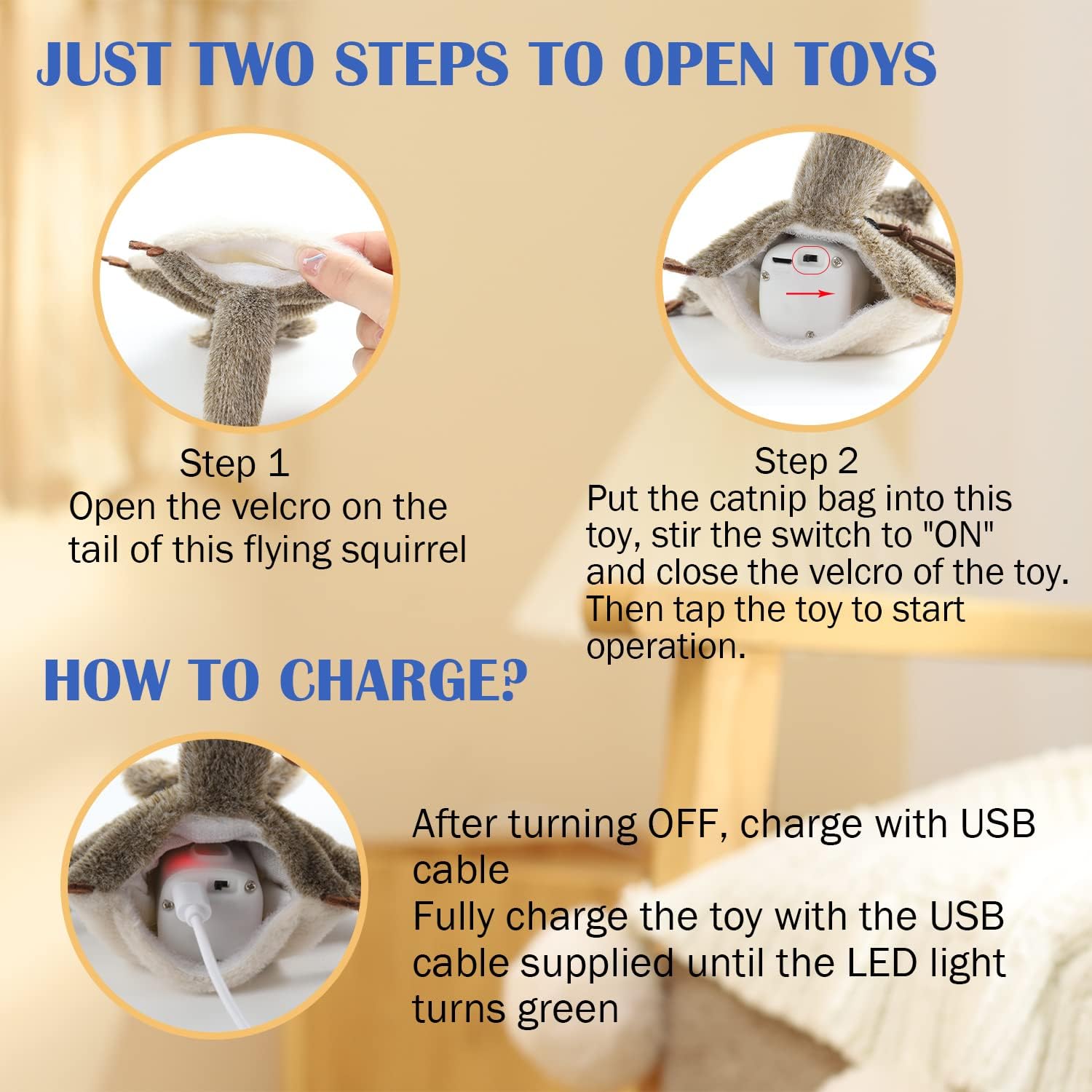 Juguetes para gatos, juguete interactivo automático para gatos de interior, juguete colgante chirriante de hierba gatera voladora, ardilla voladora,