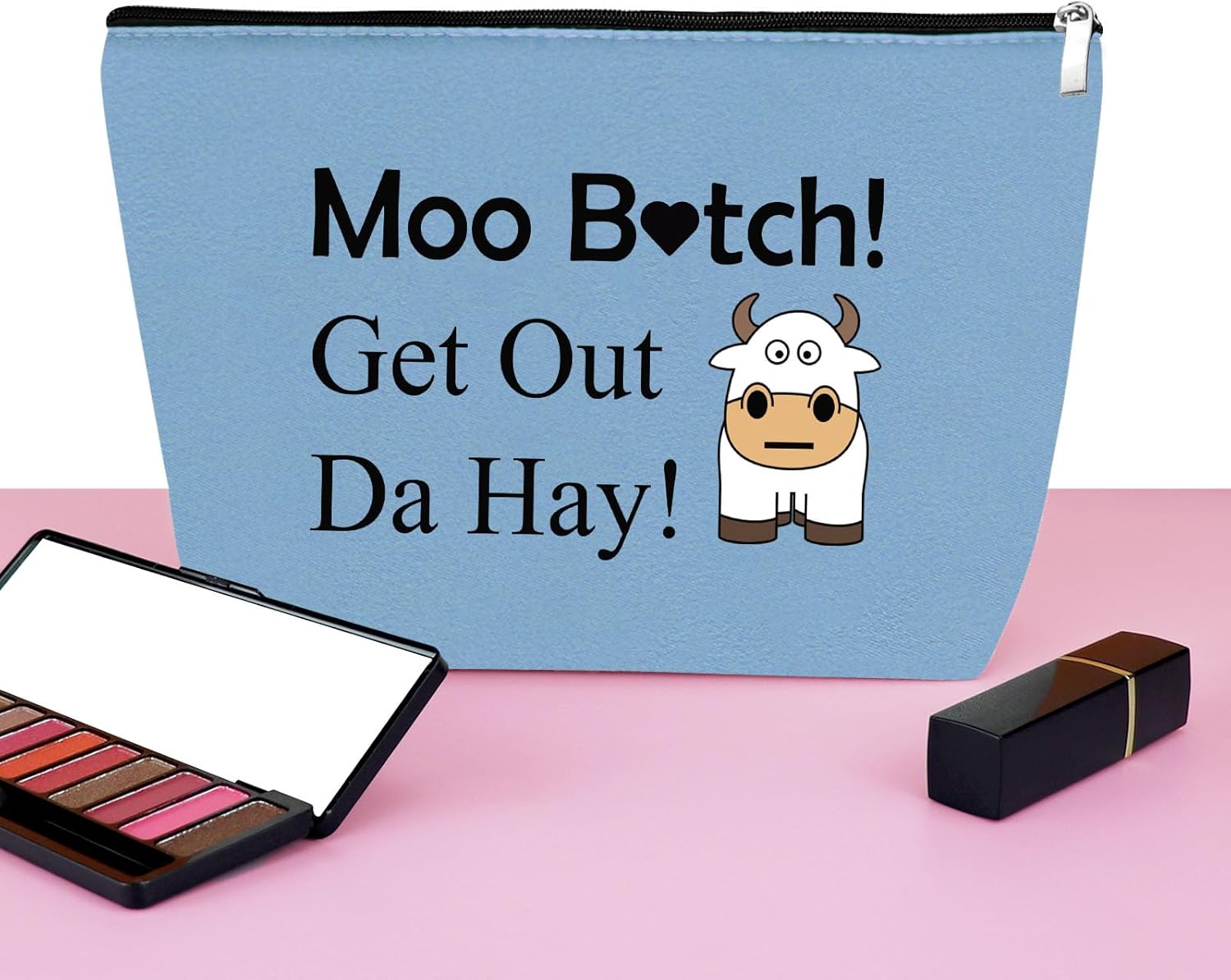 Bolsa de maquillaje de vaca, regalo para amantes de las vacas, regalos para niñas, mujeres, bolsa de cosméticos de vaca, Azul