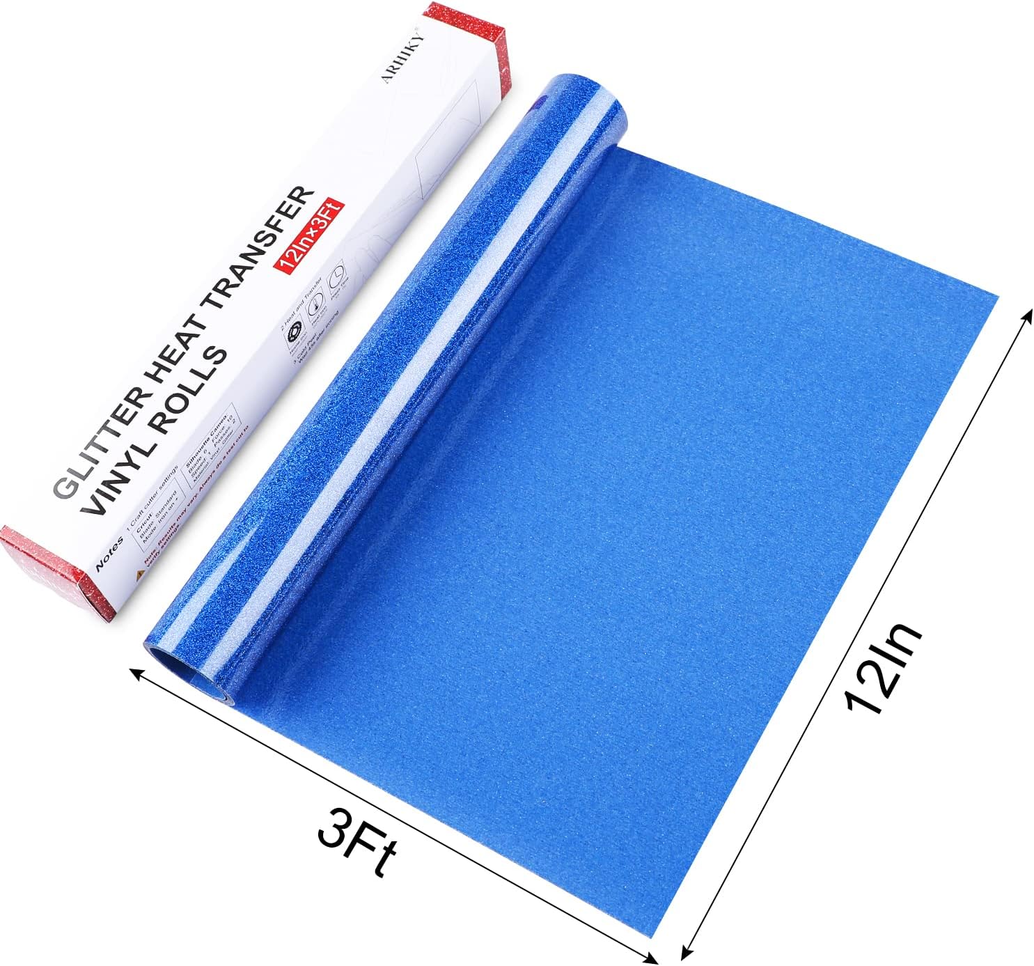ARHIKY Rollos de vinilo de transferencia de calor HTV con purpurina azul, 12 pulgadas x 3 pies, vinilo HTV con purpurina azul para camisas, vinilo