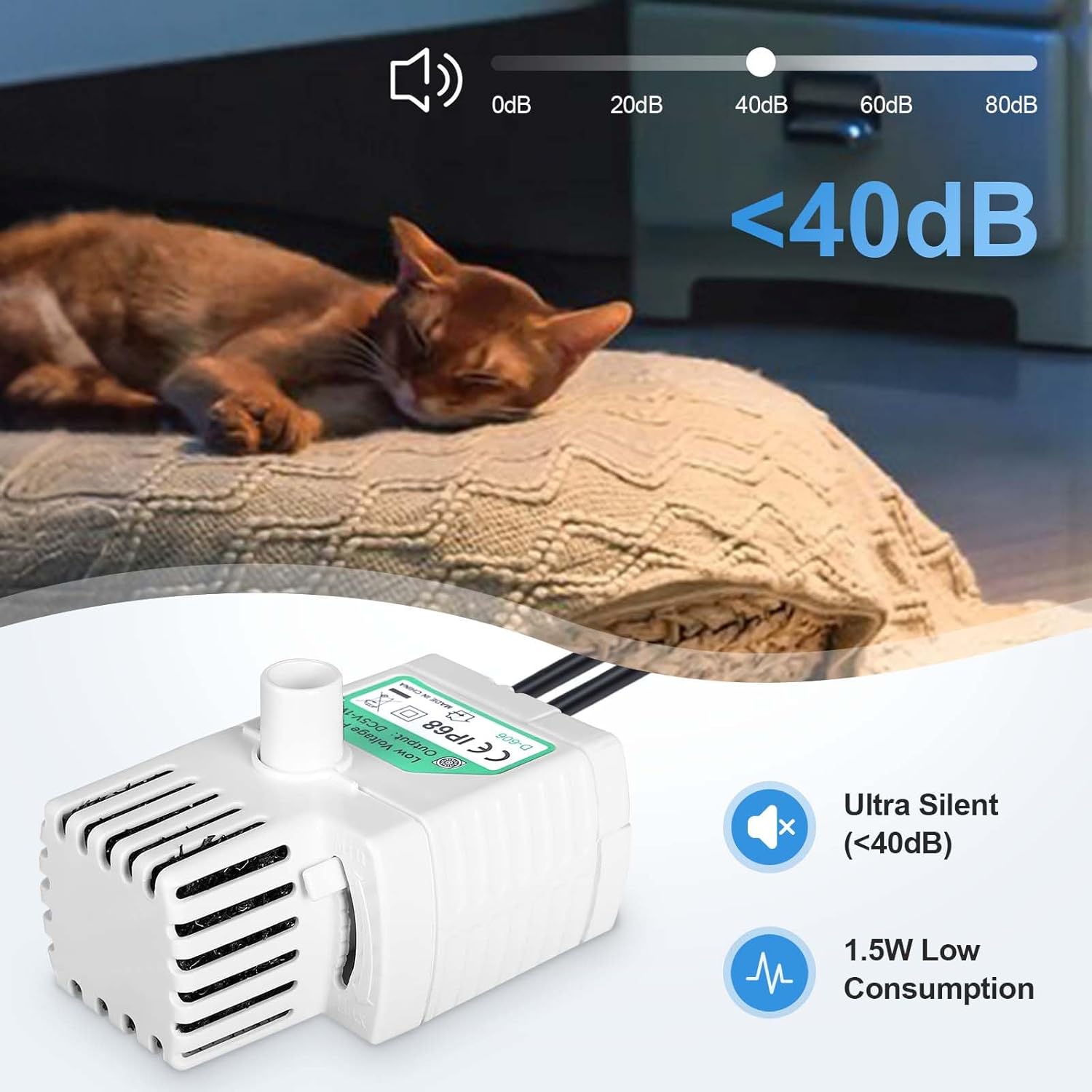 Bomba de fuente de agua para gatos, bomba de fuente de agua para mascotas, solo compatible con fuente de agua K15 de 84 onzas2.5 L, repuesto de