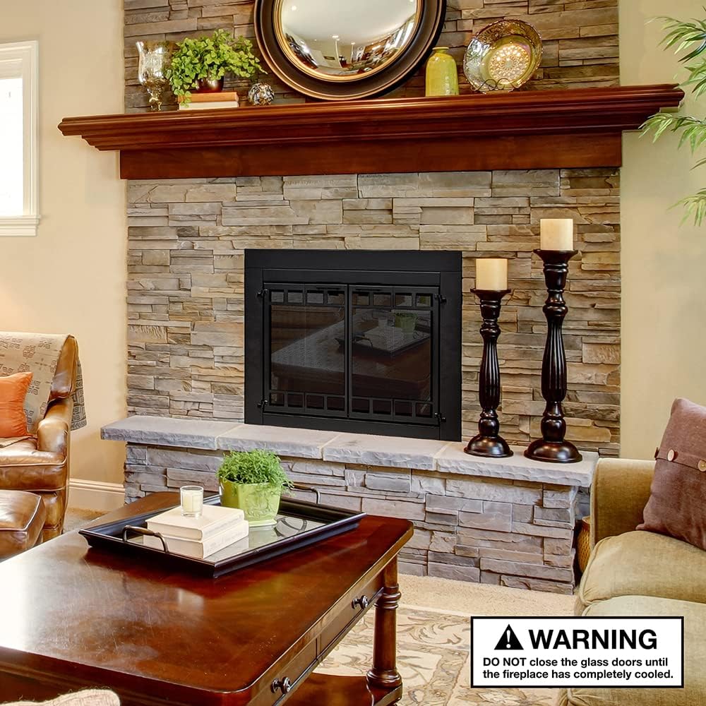 UniFlame – Connor – Puertas de chimenea de estilo bi-fold con vidrio templado ahumado (color negro, tamaño grande – se adapta a la apertura de 36 a
