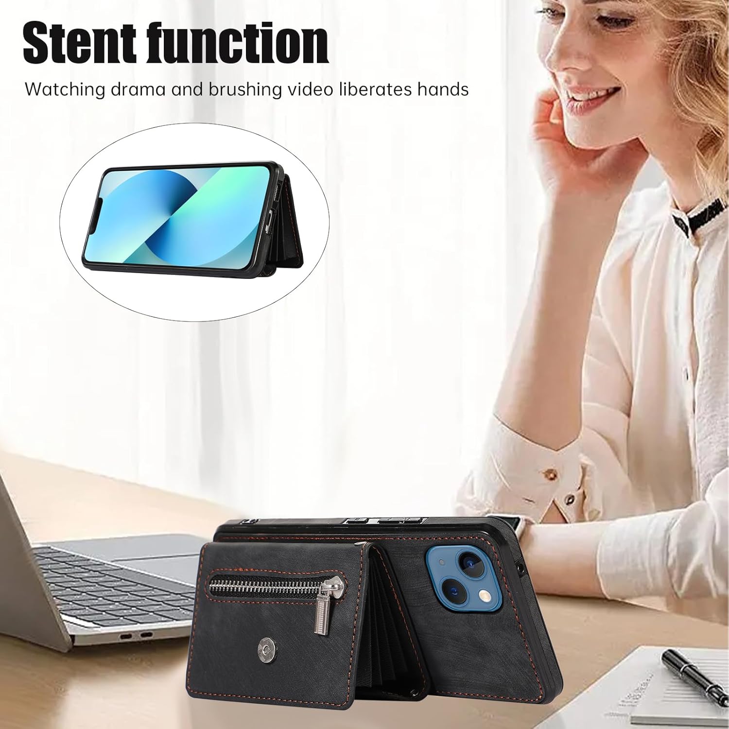 Asuwish Funda de teléfono para iPhone 13 Mini con protector de pantalla de vidrio templado y correa cruzada de muñeca con cordón para tarjetas de