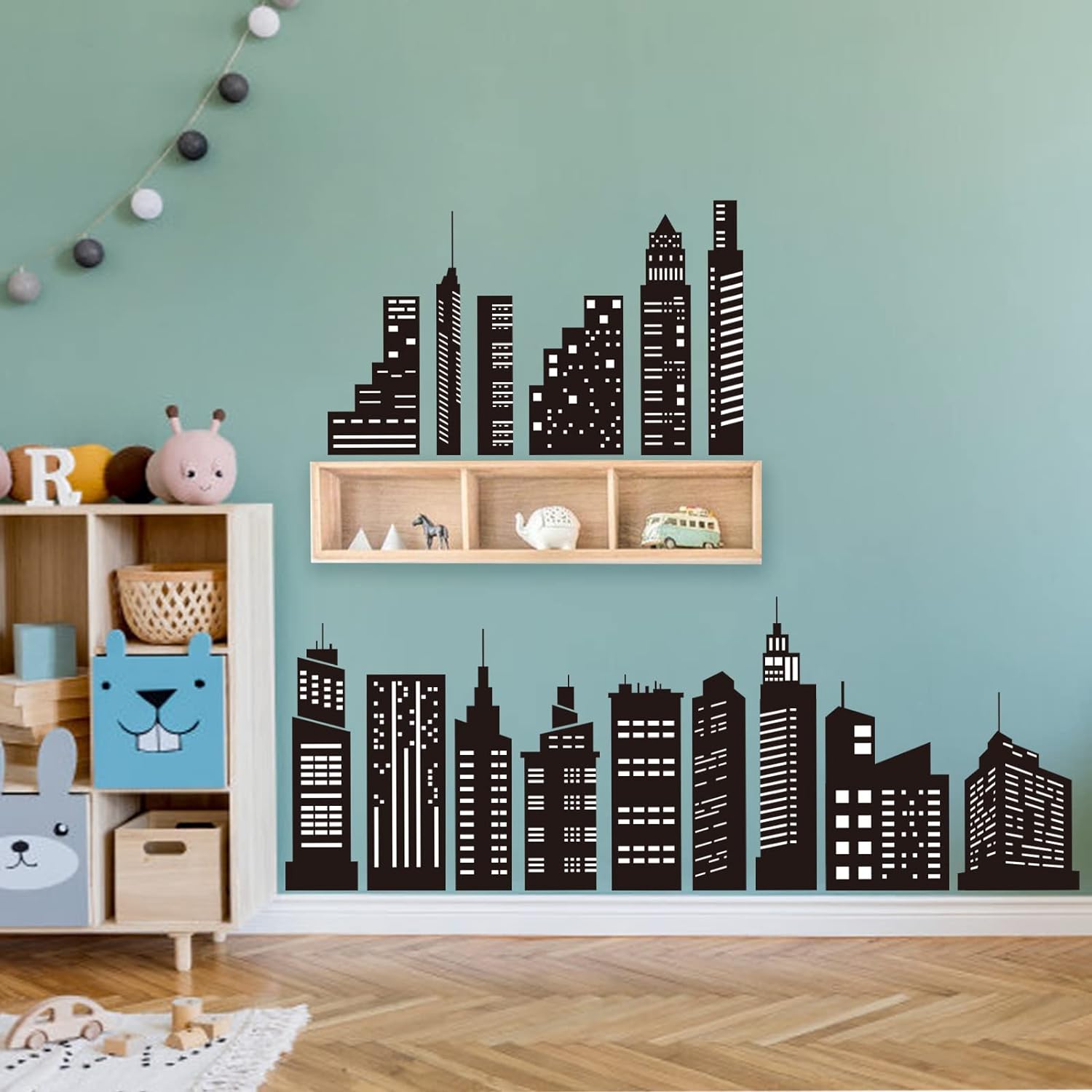 wondever Calcomanías de pared con diseño de horizonte de ciudad, diseño de silueta de ciudad, despegar y pegar, calcomanías artísticas para pared