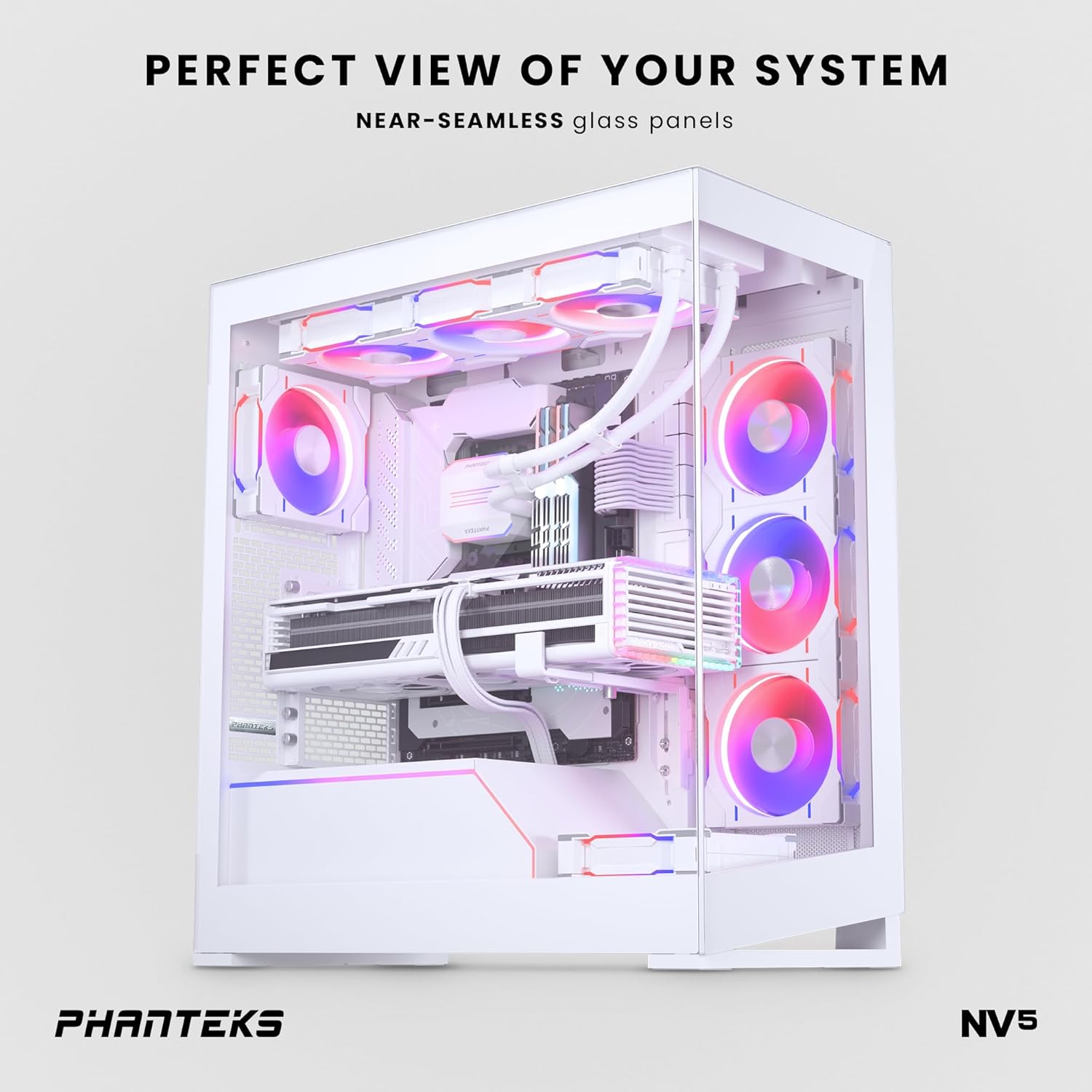 Phanteks NV5 (PH-NV523TG_DMW01) Chasis de media torre para escaparate, alto rendimiento de flujo de aire, iluminación DA-RGB integrada, diseño de